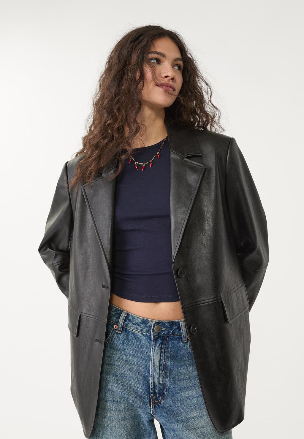 Faux leather blazer