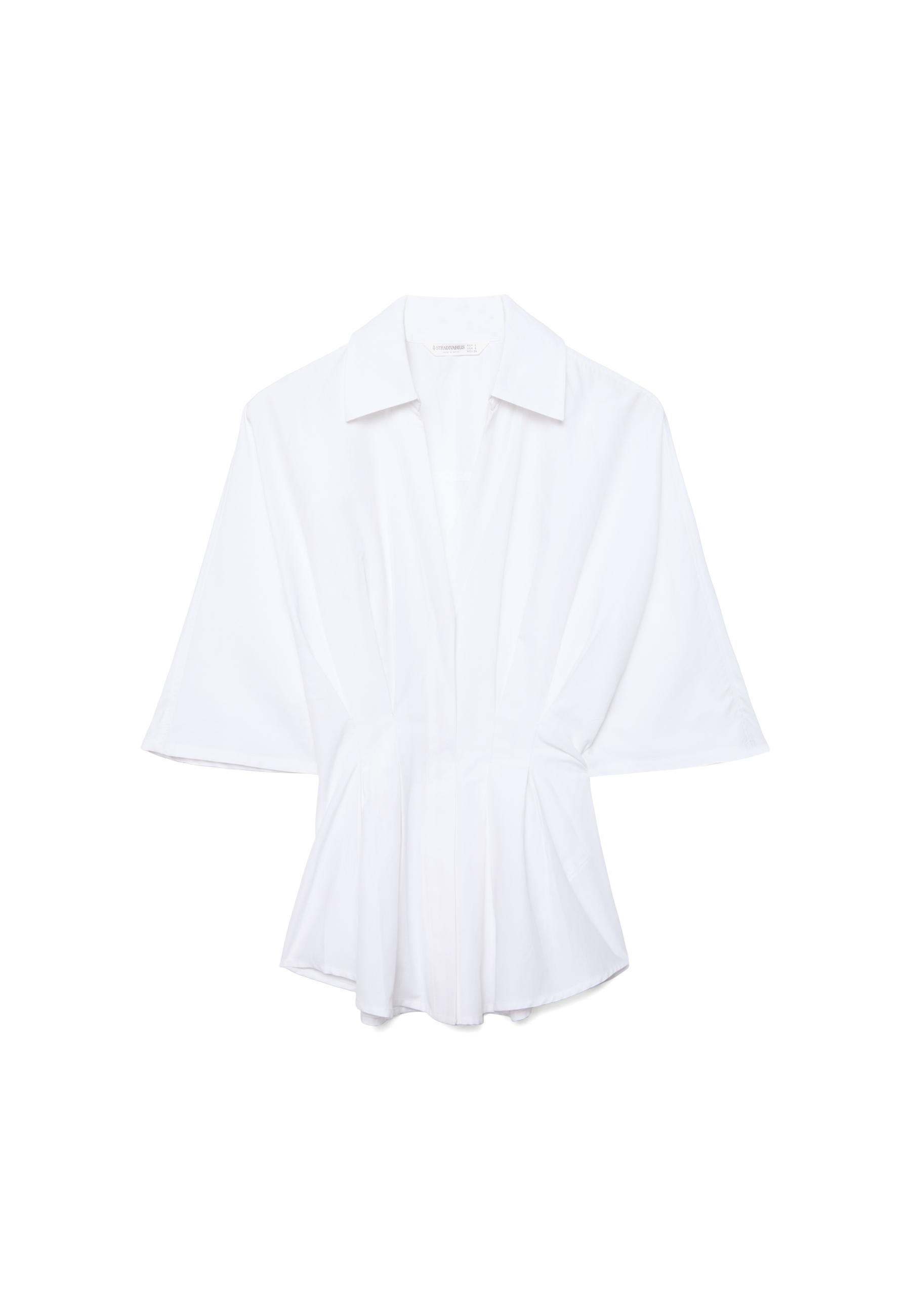 Fitted kimono sleeve shirt with pleats — White