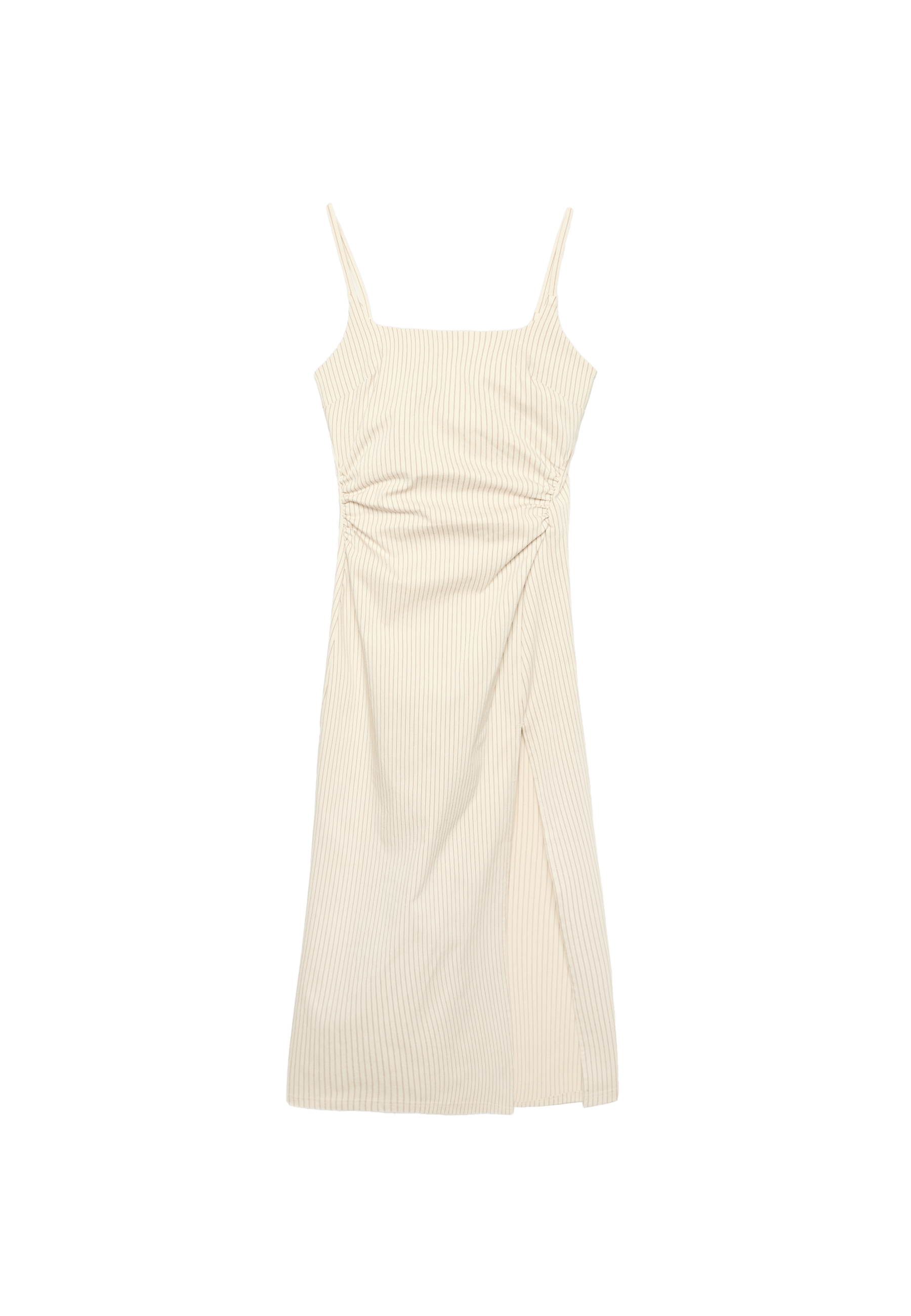 Square neck Bengaline midi dress — Stone