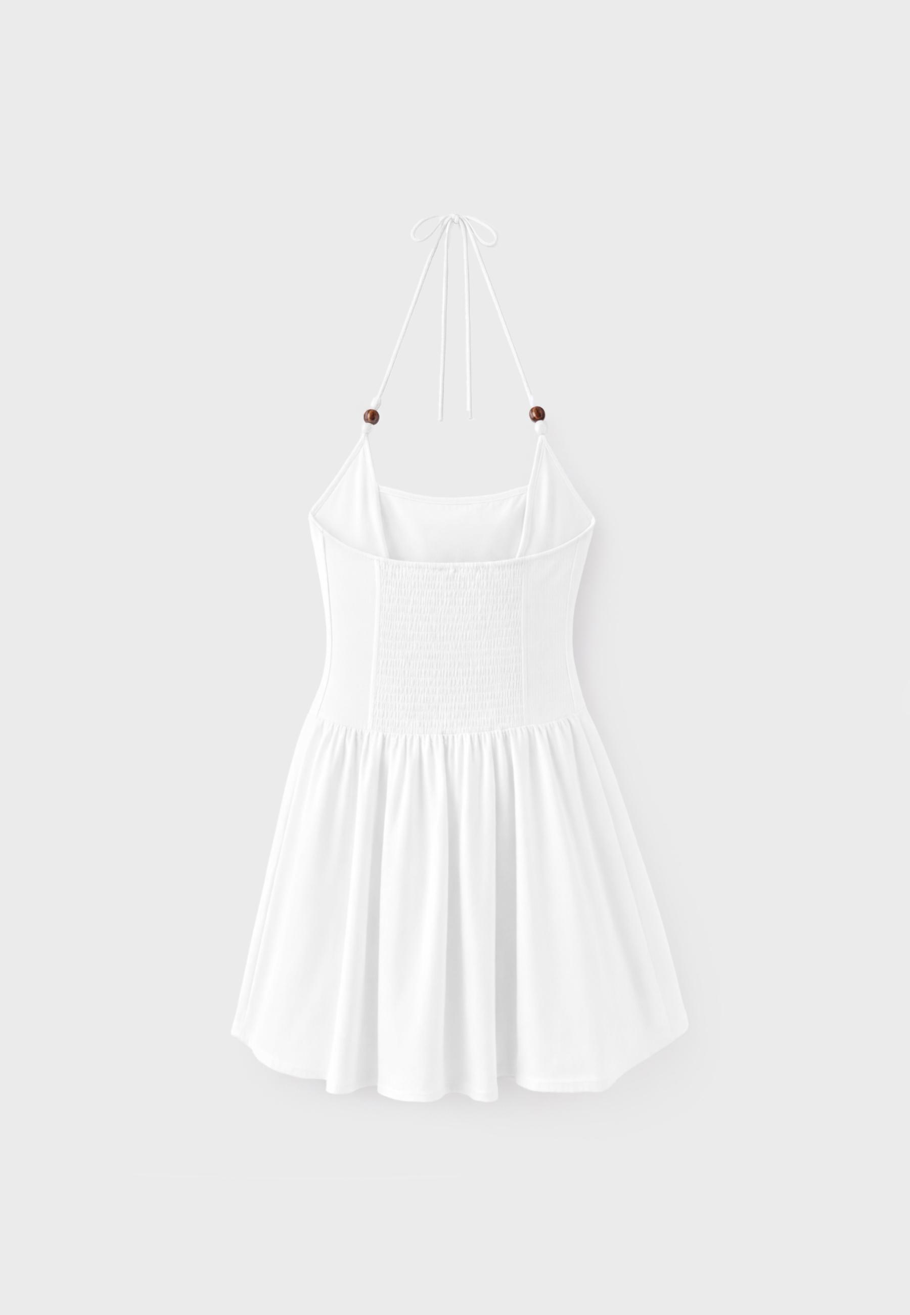 Beaded A-line dress — Ecru