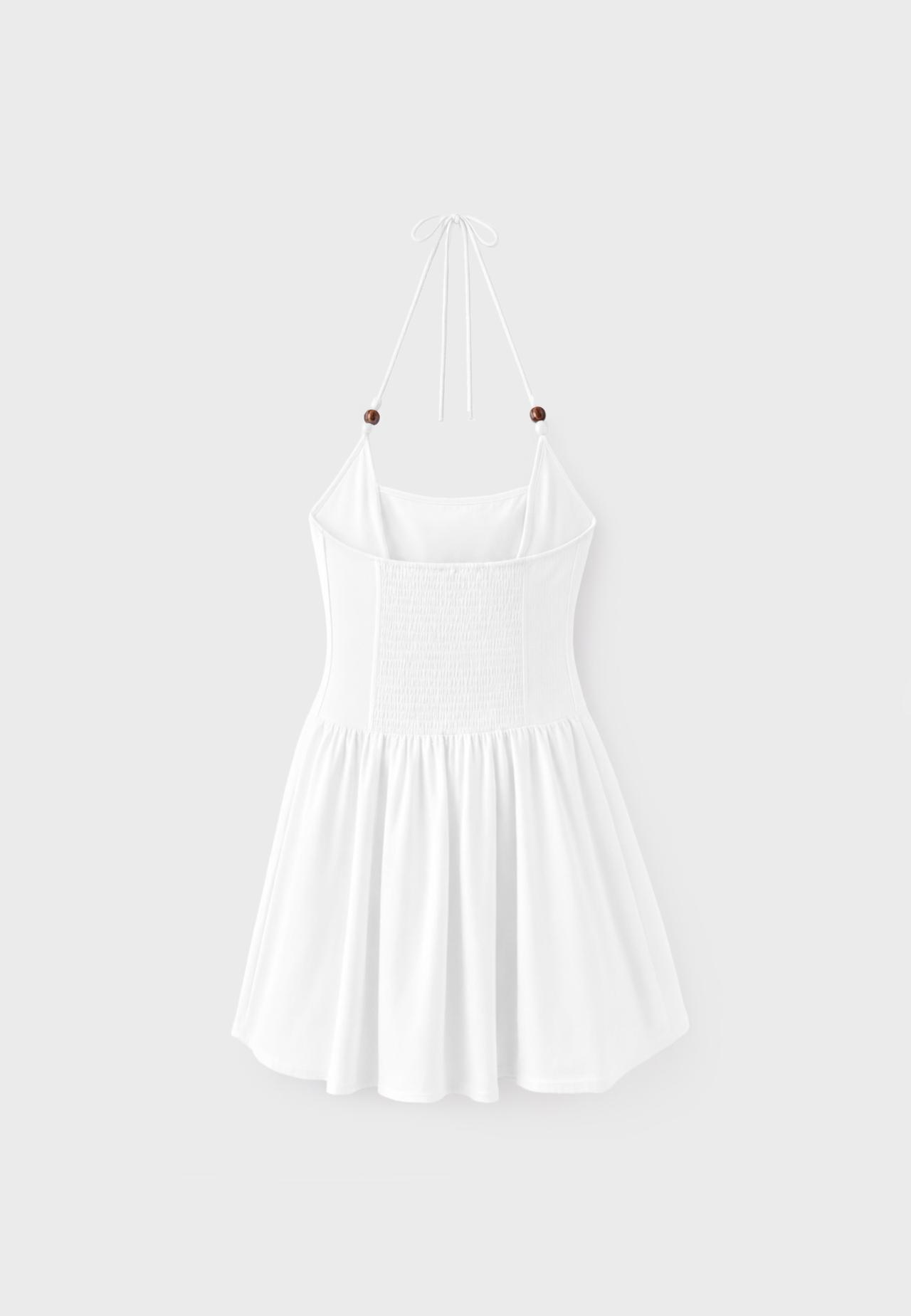 Beaded A-line dress — Ecru