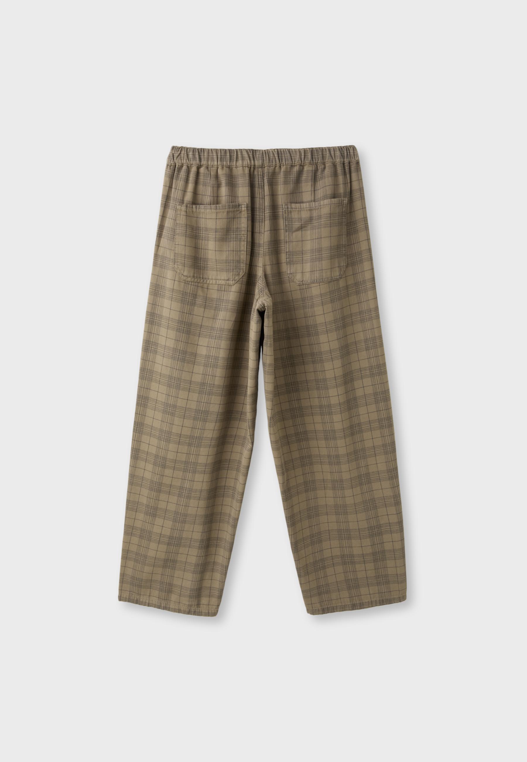 Checked wide straight-leg trousers — Beige