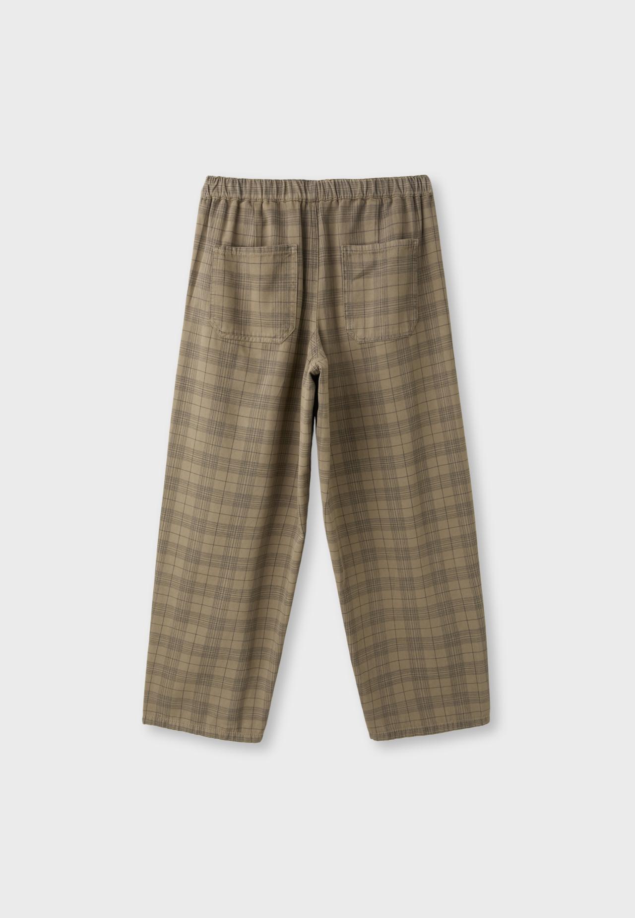 Checked wide straight-leg trousers — Beige