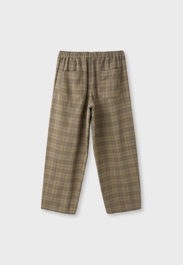 Checked wide straight-leg trousers — Beige 8