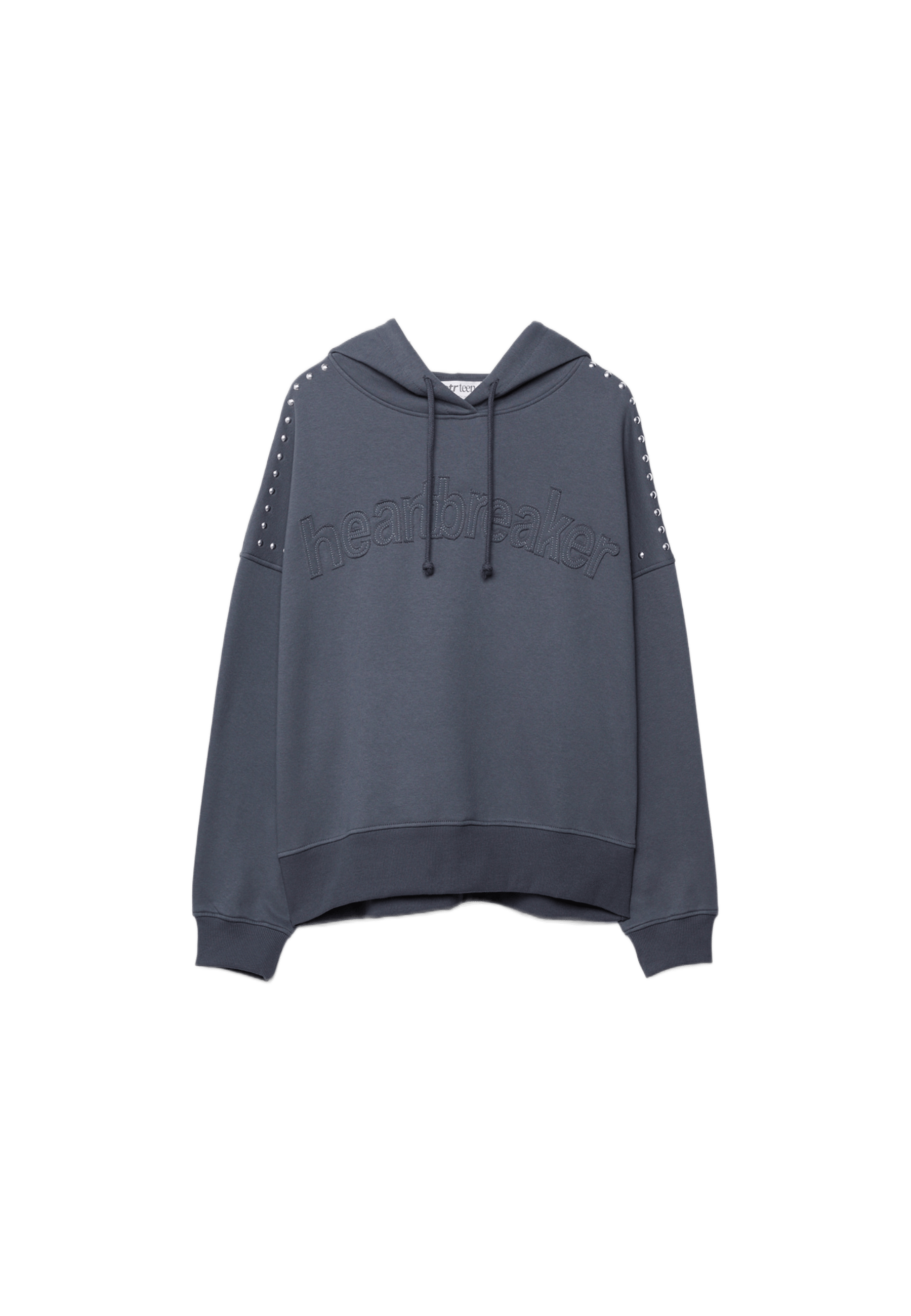 Studded Embroidered Hooded Sweatshirt — Dark grey