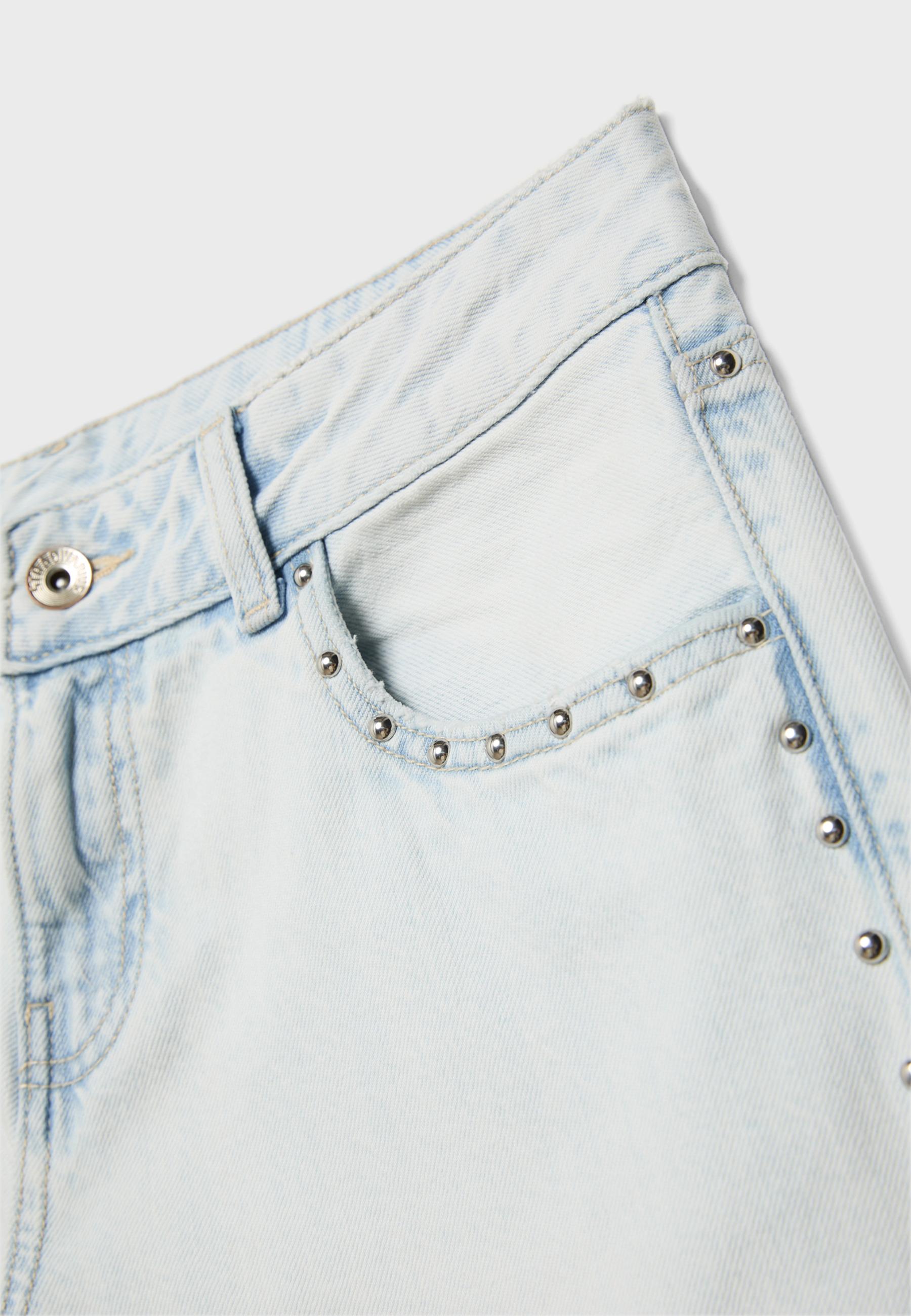 Wide-leg loose studded jeans — MEDIUM LIGHT BLUE DENIM