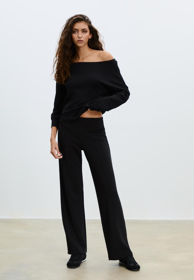 soft touch exposed shoulder sweatshirt