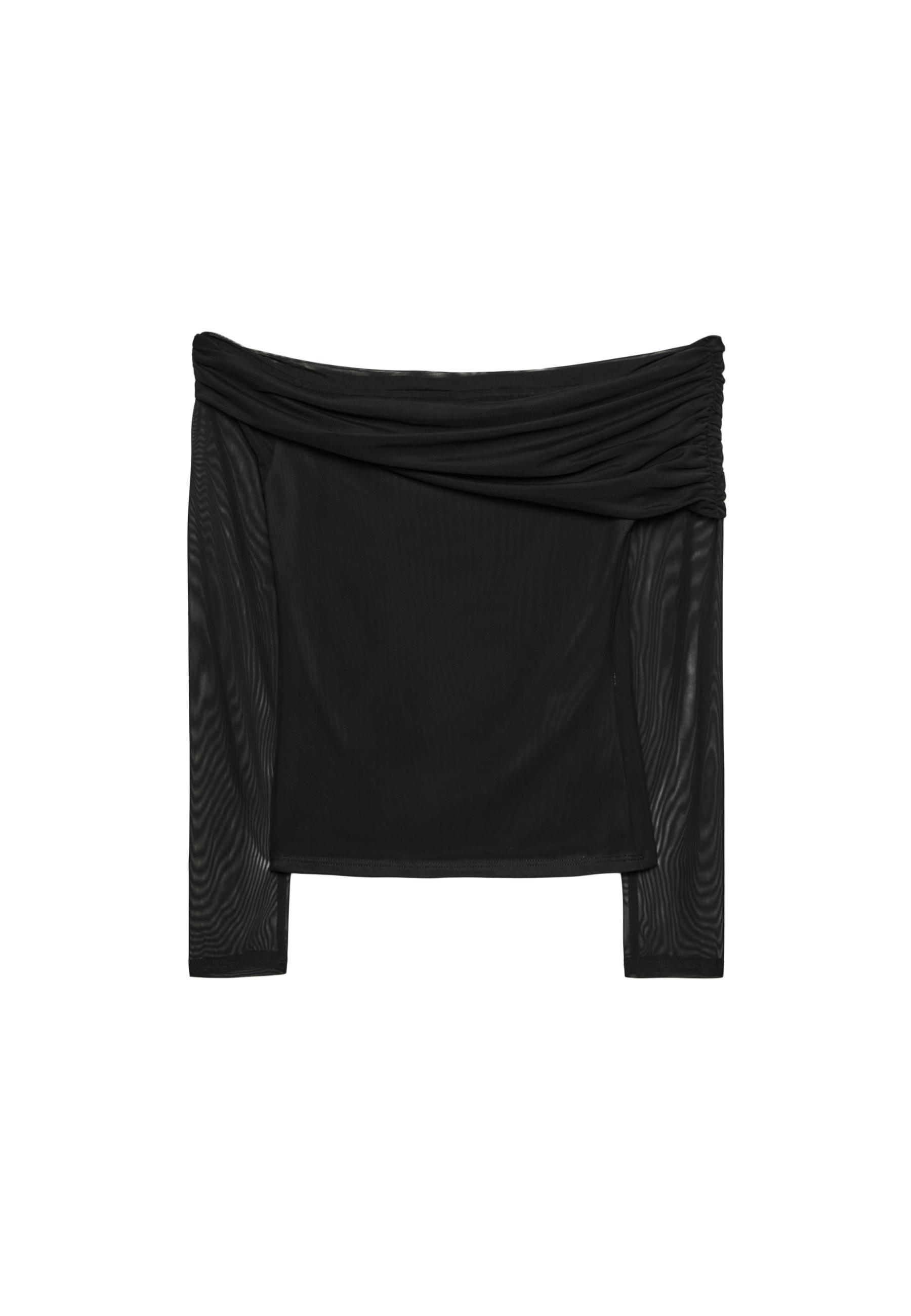 Asymmetric tulle T-shirt — Black