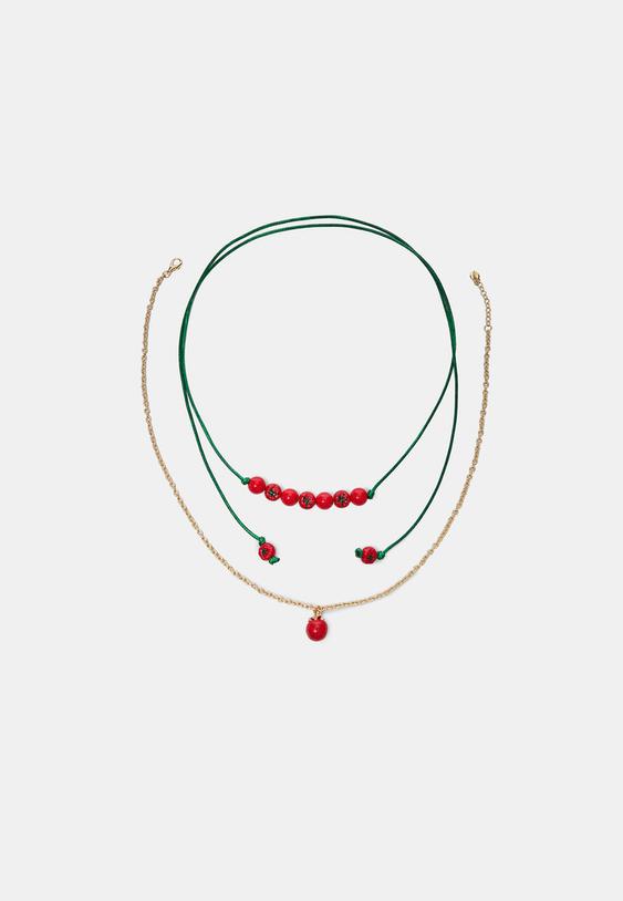 Stradivarius Set Of 2 Tomato Necklaces Red Os