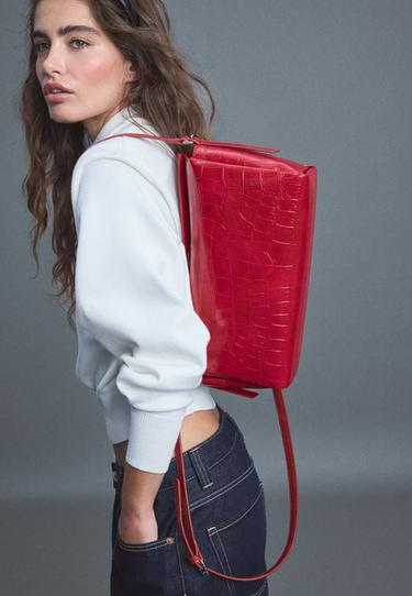Mock croc shoulder bag — Red 4