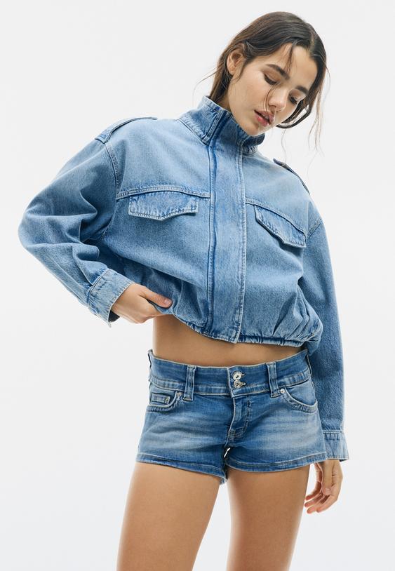 Stradivarius Veste En Jean Ballon Denim Bleu Moyen Clair Délavé M