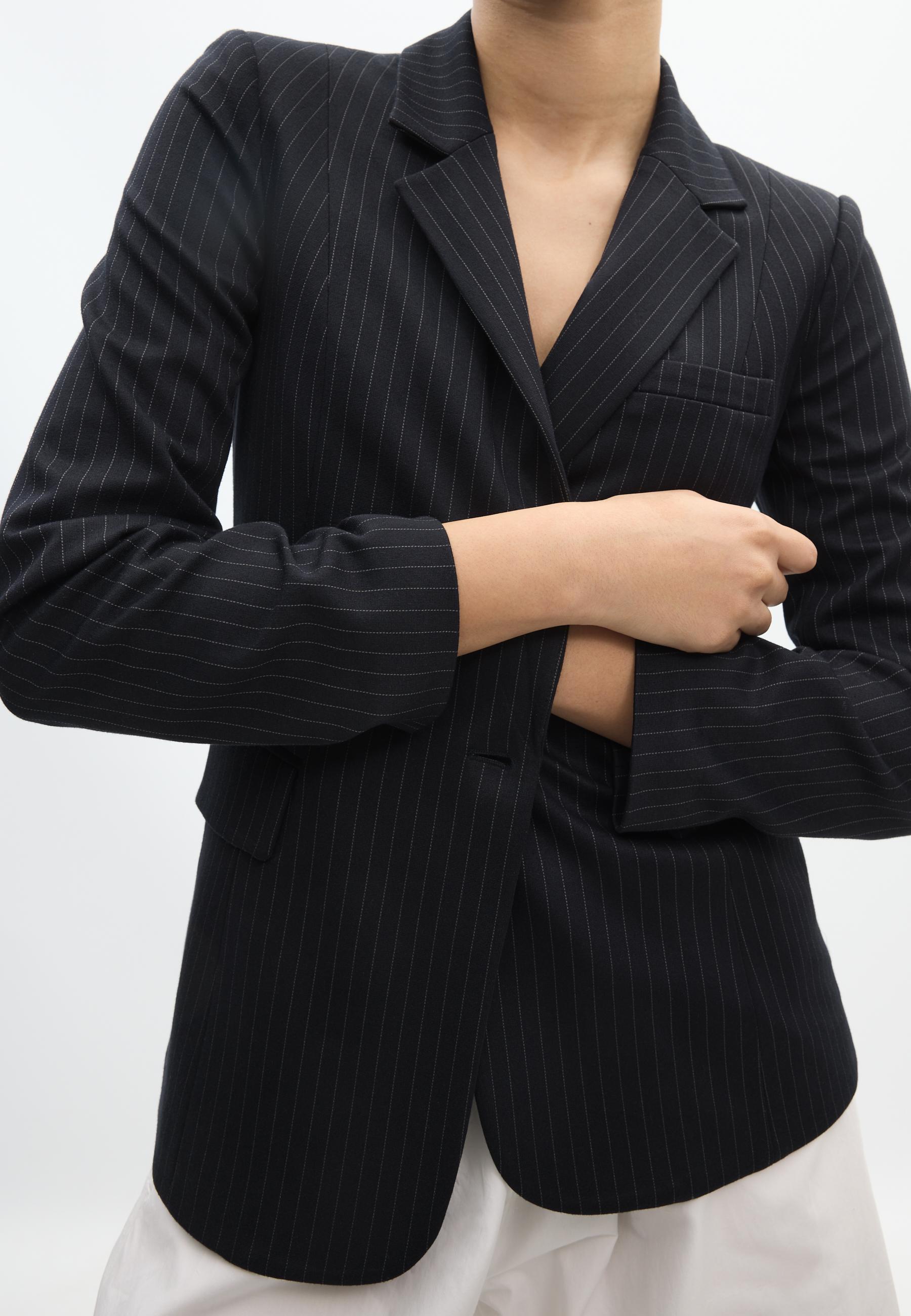 Basic striped knit blazer — Navy blue