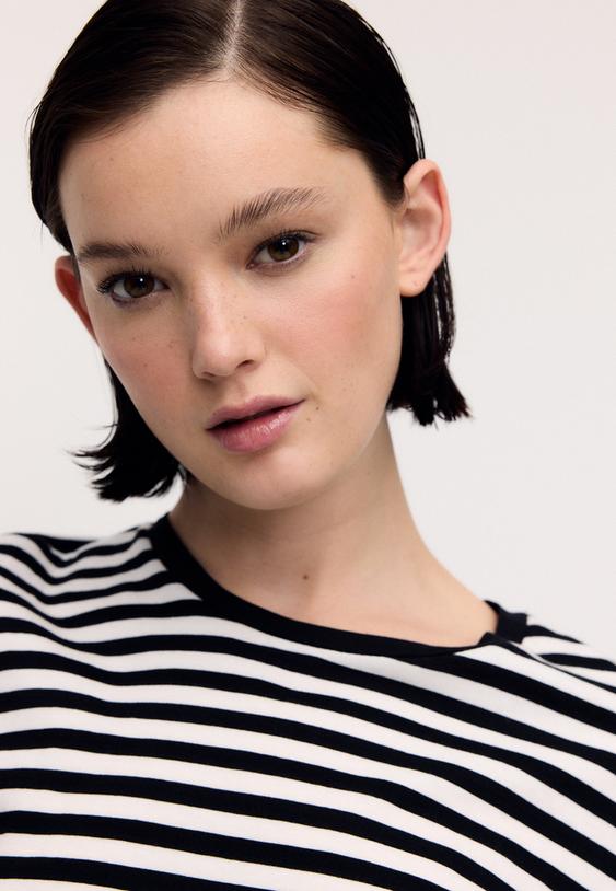 basic regular fit bisiklet yaka cizgili tisort