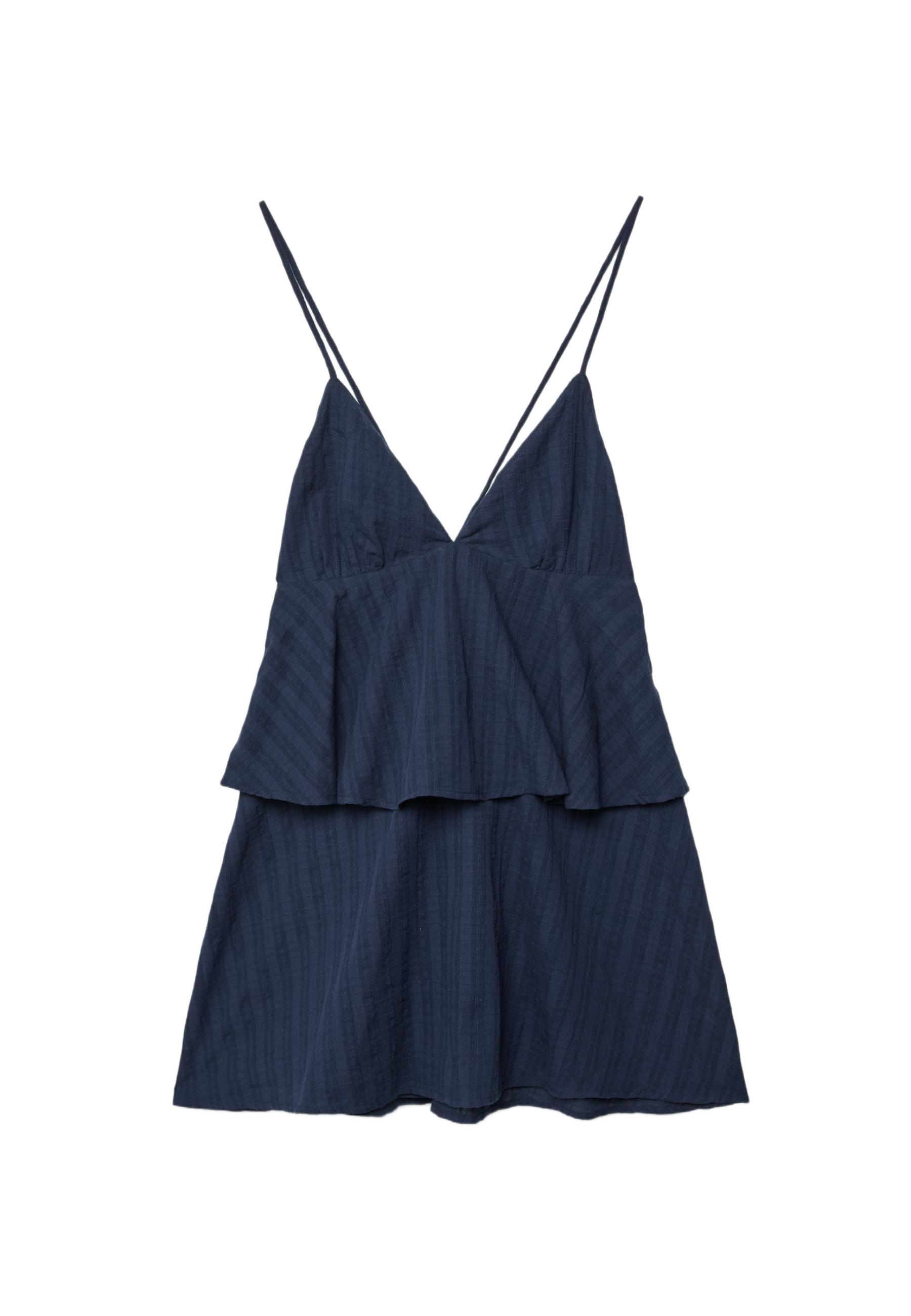 Short ruffled strappy dress — Dark blue