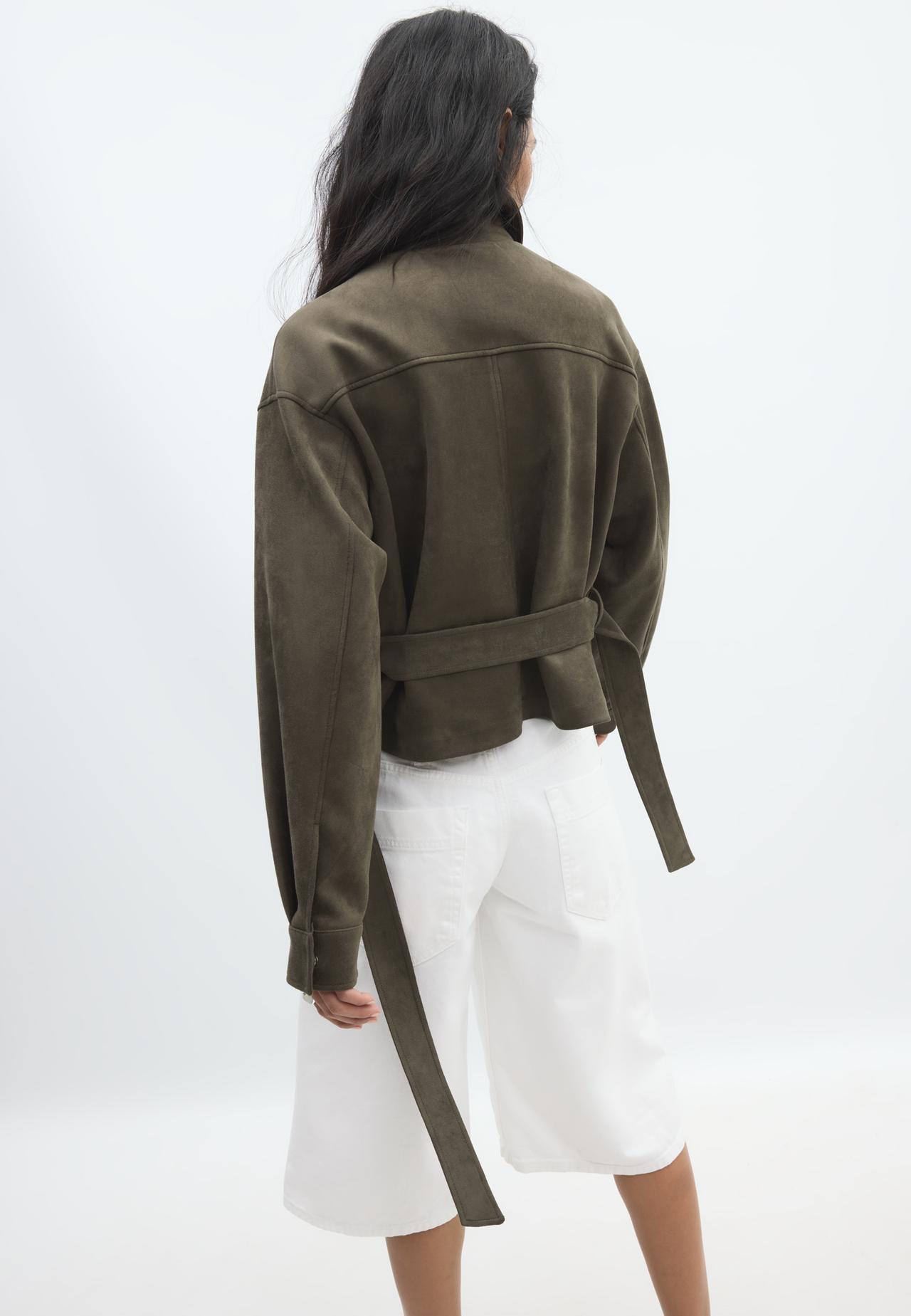 Cropped faux suede jacket — Khaki