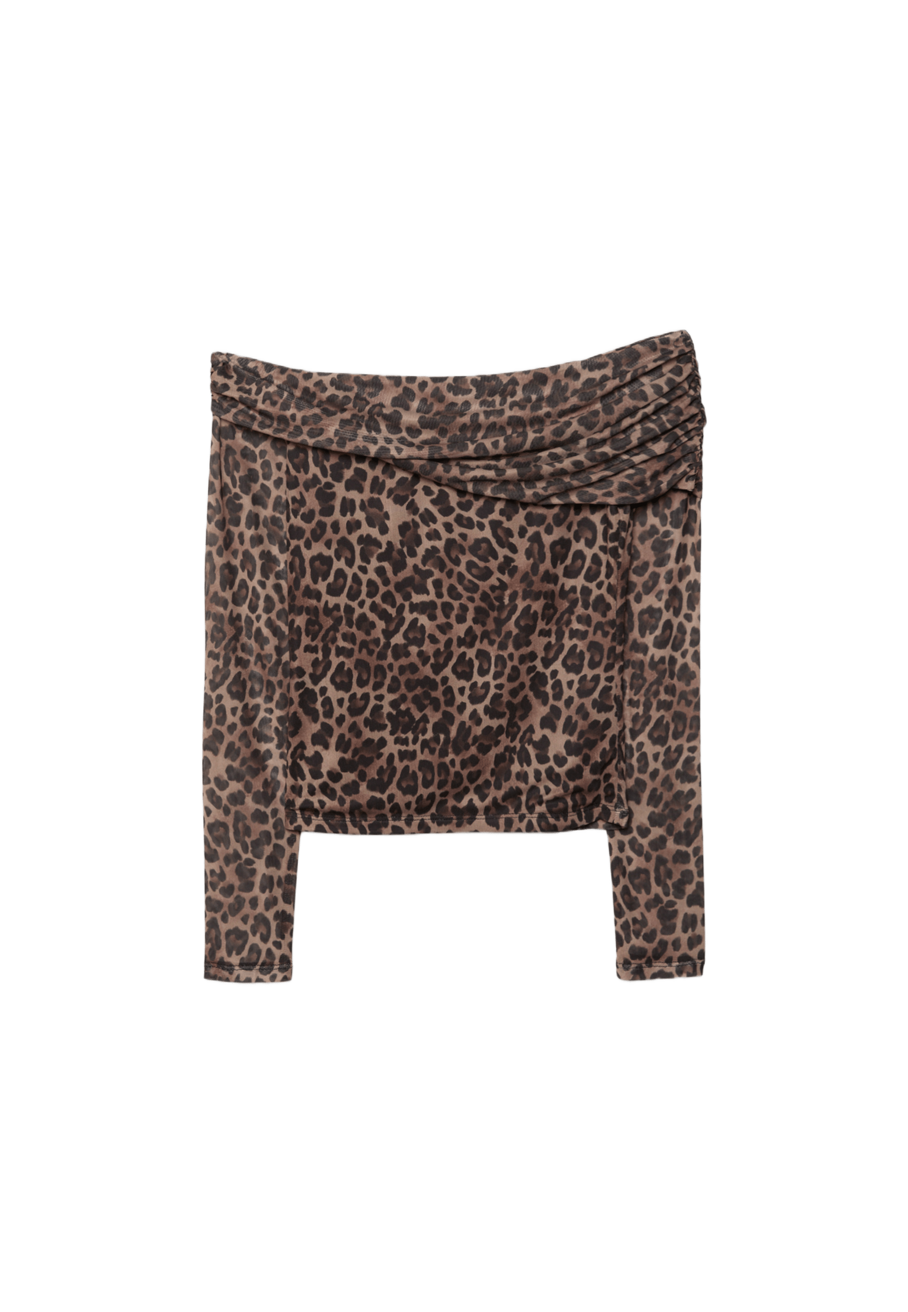 Printed asymmetric tulle T-shirt — Mid beige