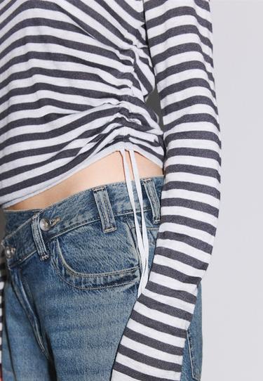 Striped side gathered jumper — Dark grey 4