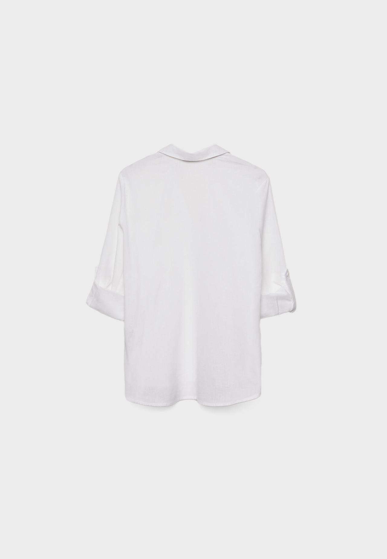 Linen blend shirt with pocket — White