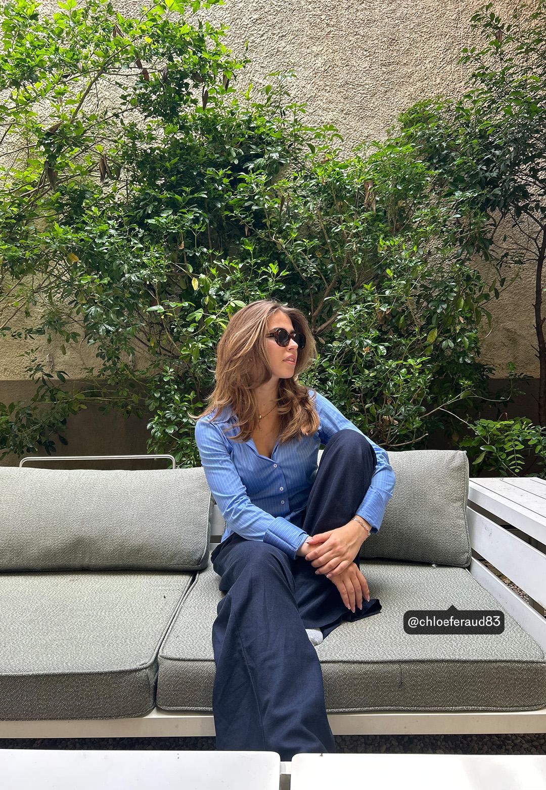 Straight-leg linen-look trousers — Dark blue