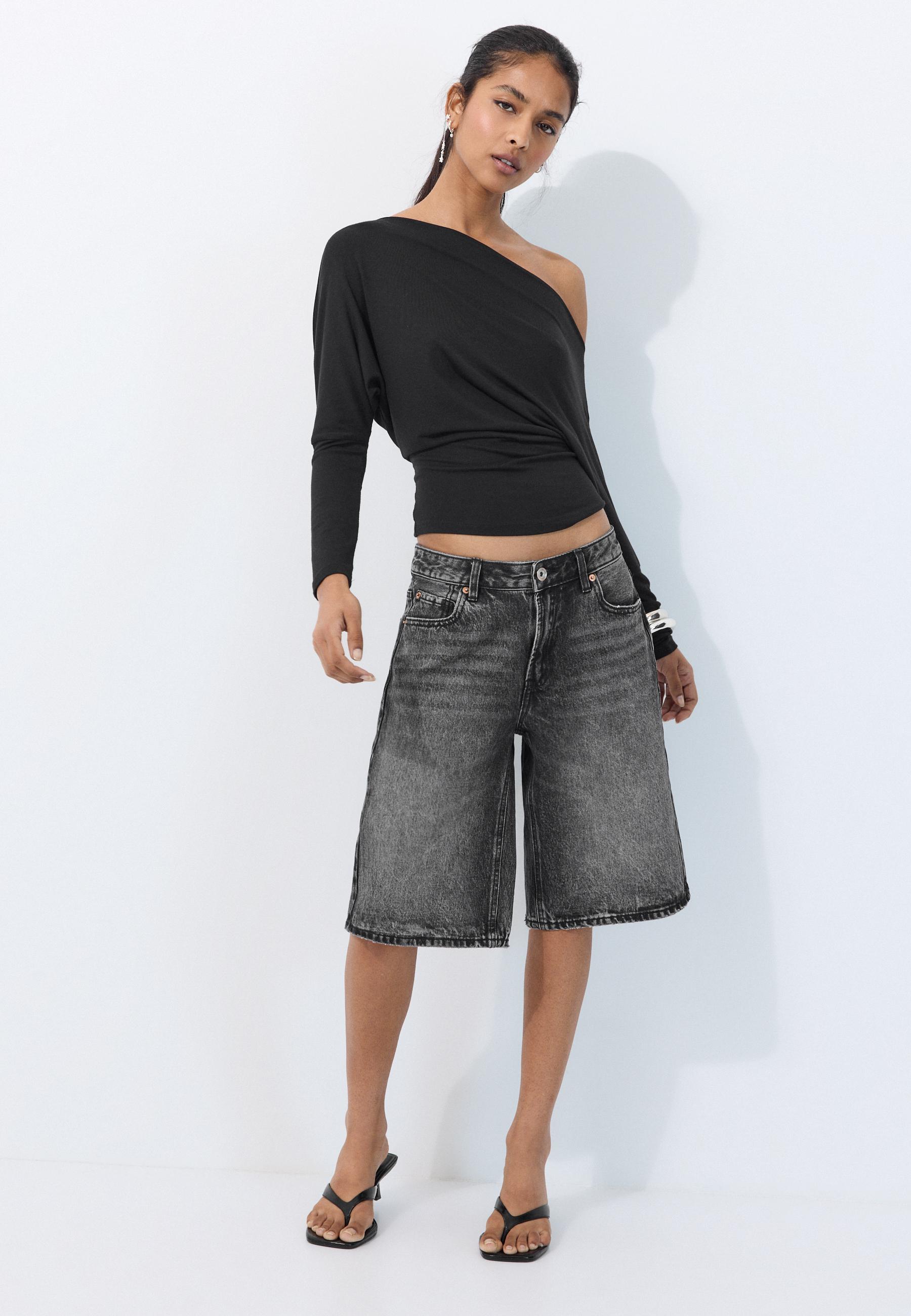 Stradivarius Asimetrik modal t-shirt görsel 4