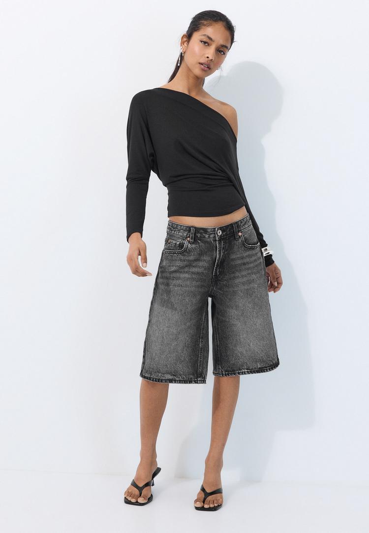 Stradivarius Ασύμμετρη Μπλούζα Modal Μαύρο Xl