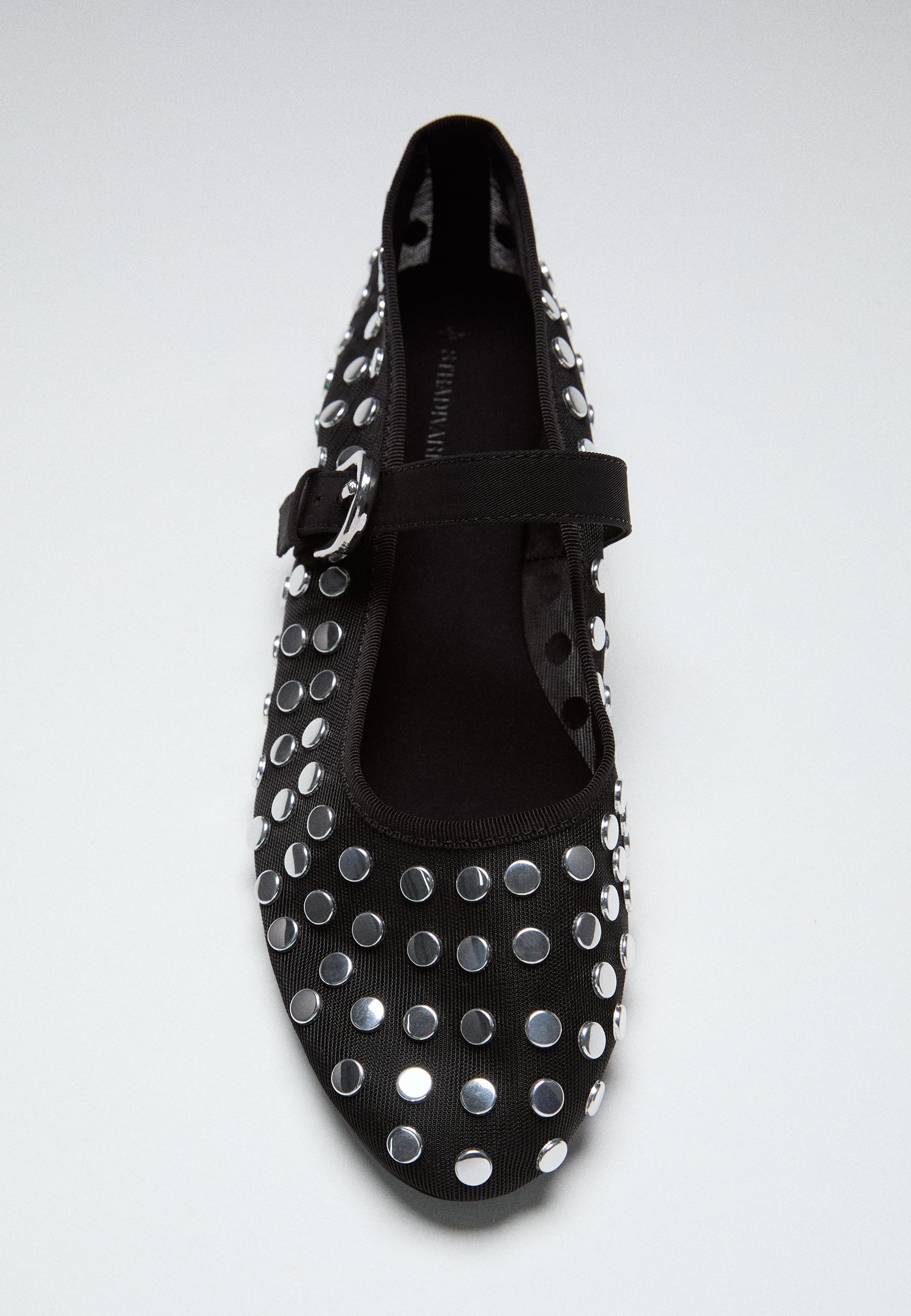 Mesh ballerina flats with studs — BLACK