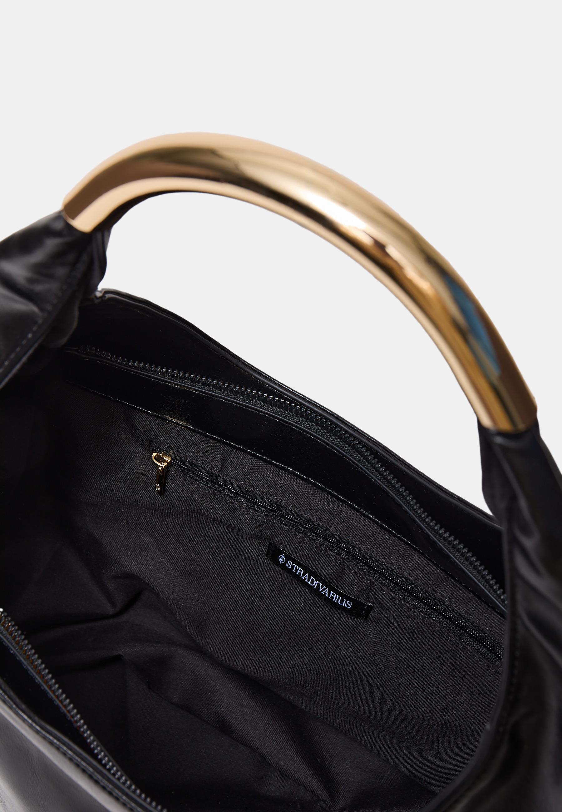 Shoulder bag with metallic handle — Black
