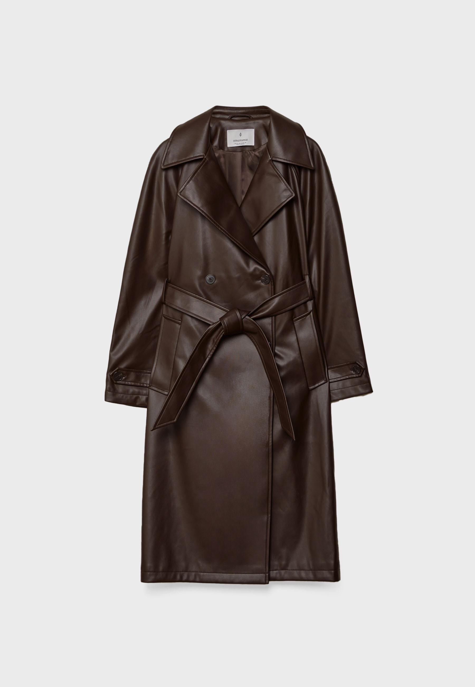 Long faux leather trench coat — Brown