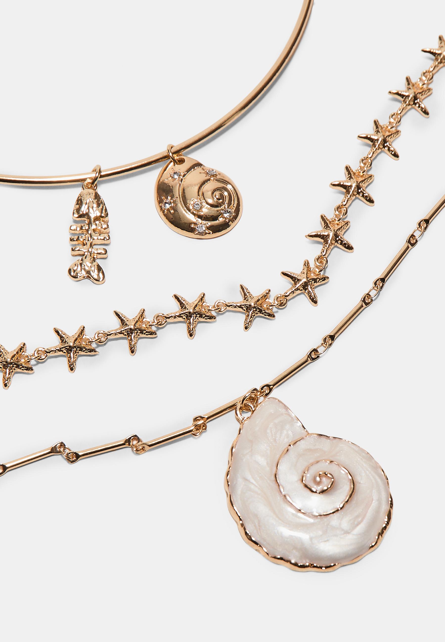 Set of 3 seashell charm necklaces — Gold