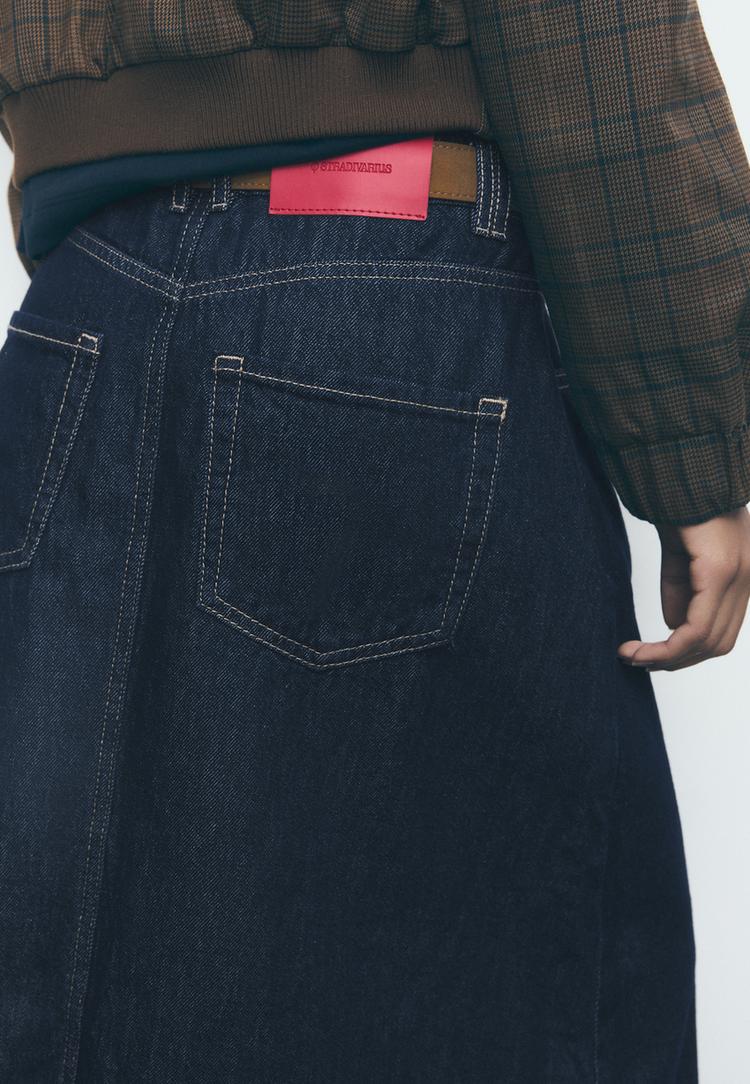 gonna midi in denim con cintura