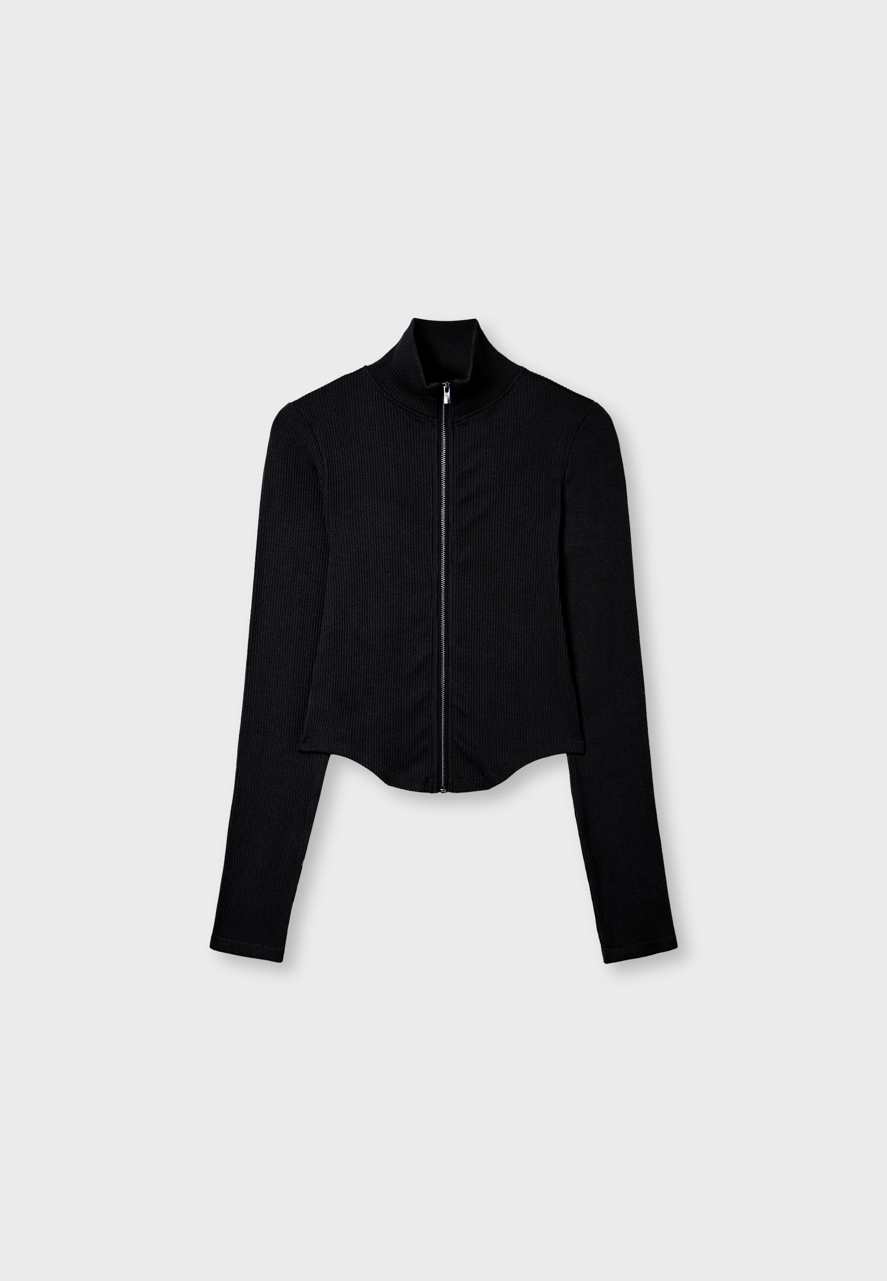 Fitted zip-up T-shirt — Black