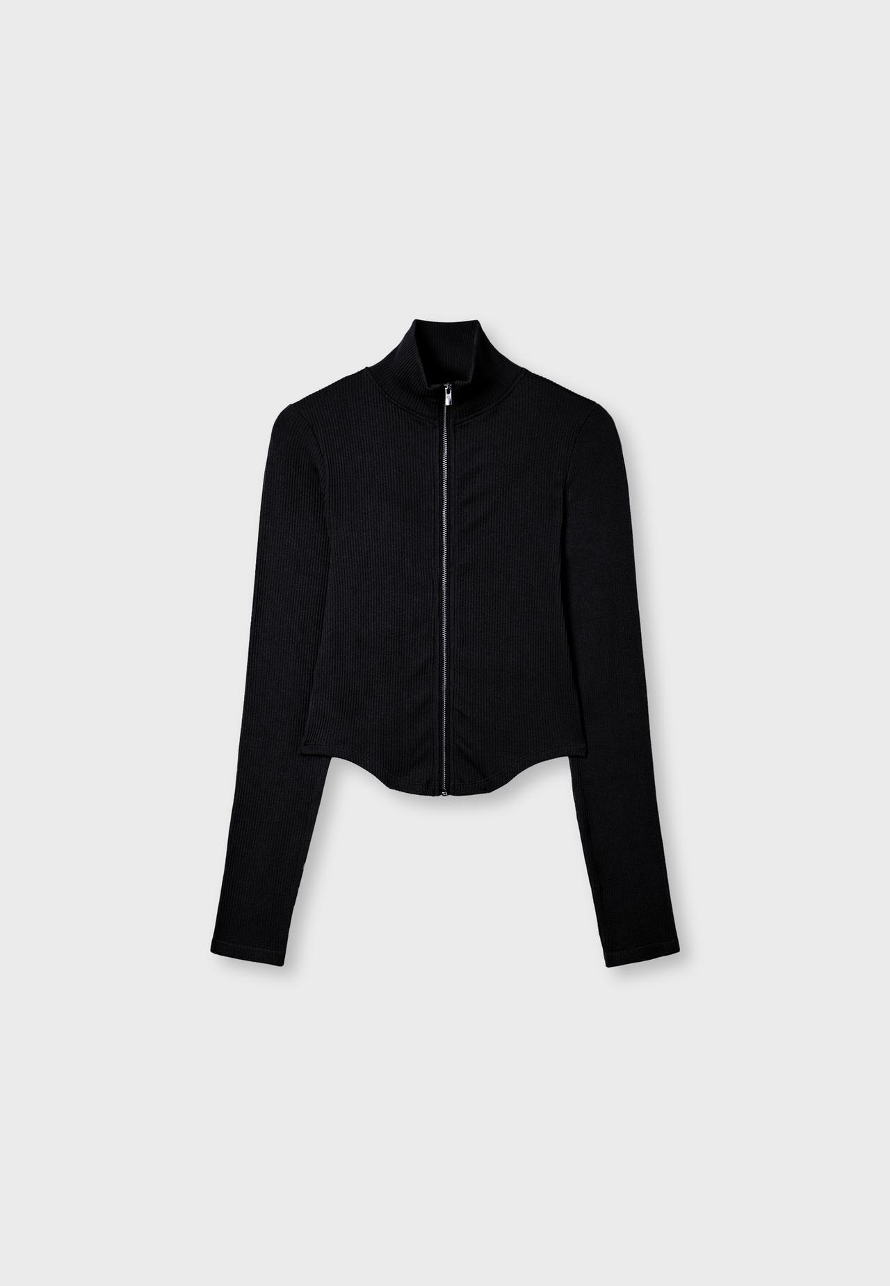 Fitted zip T-shirt — Black