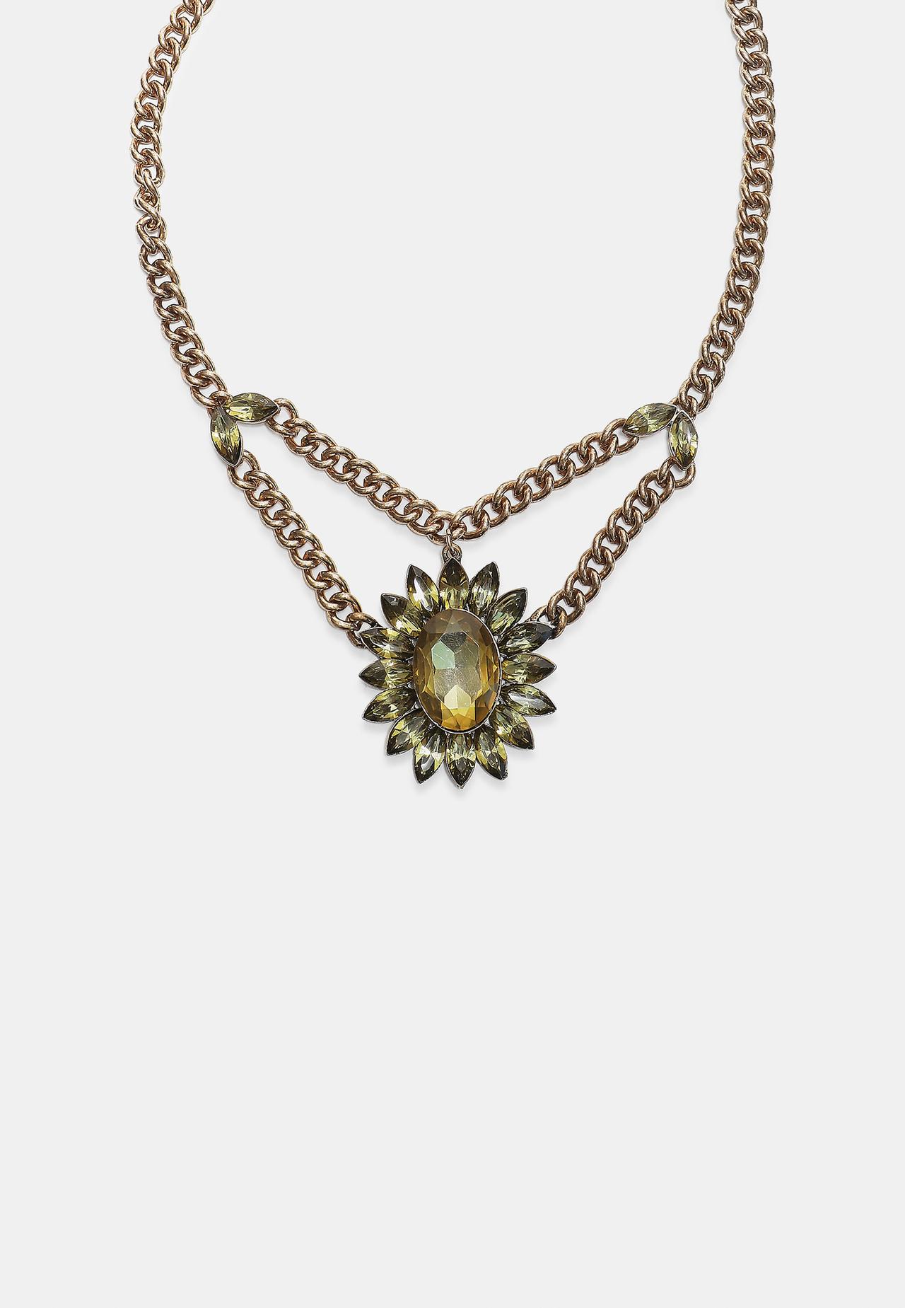 Jewelled chain necklace — Khaki