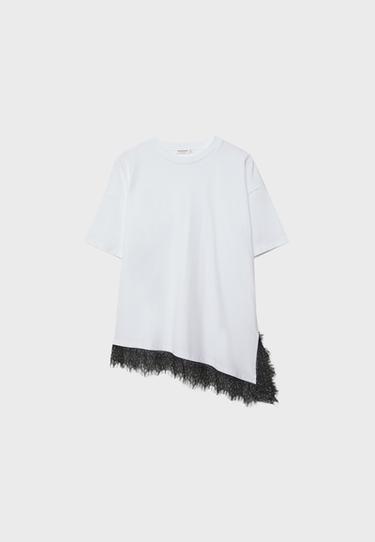 Short sleeve T-shirt with lace hem — White 7