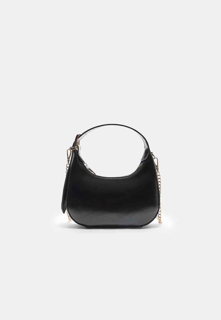 Stradivarius Polmesiacová Kabelka S Retiazkou Black Os