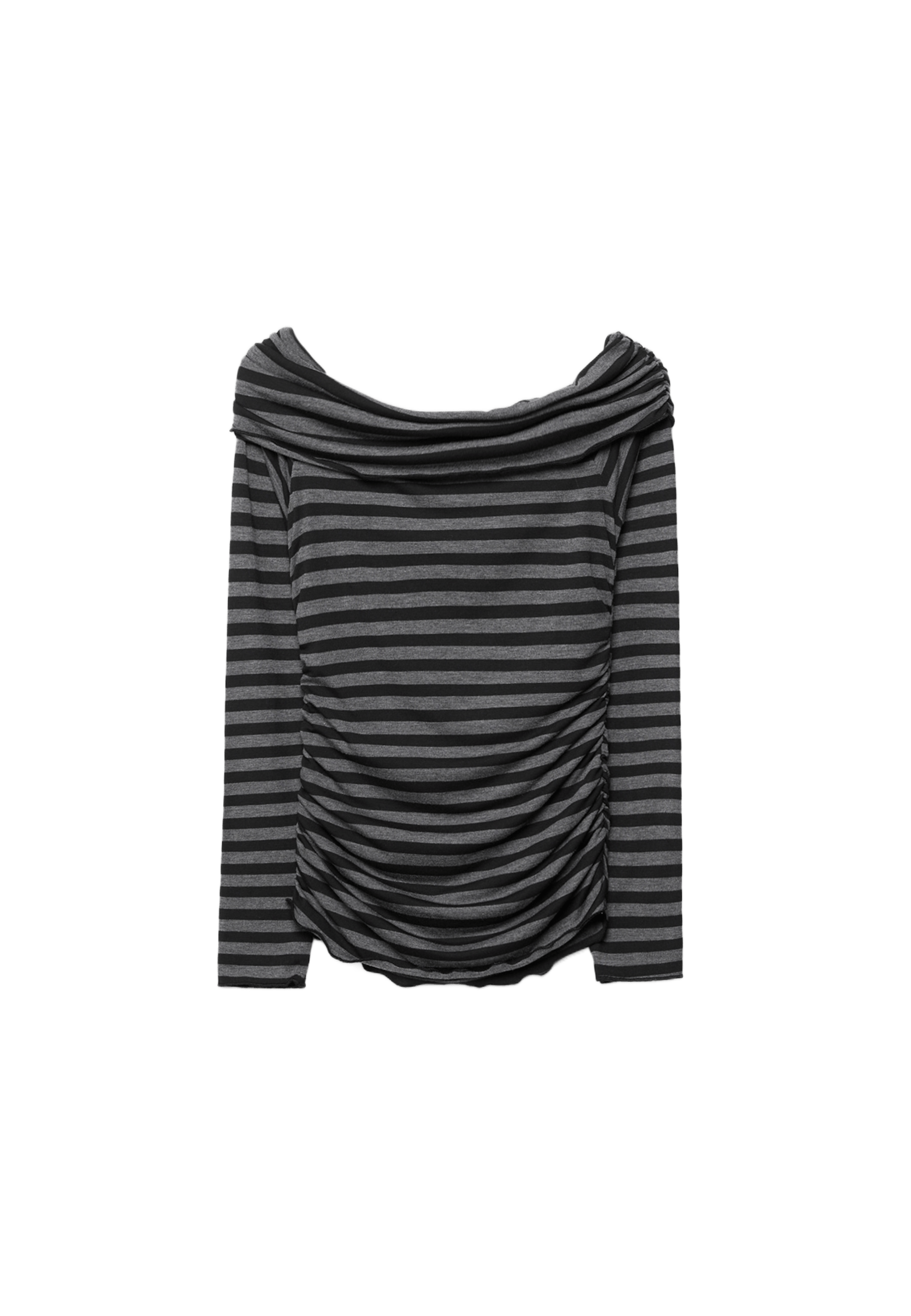 Striped Gathered Cold Shoulder T-shirt