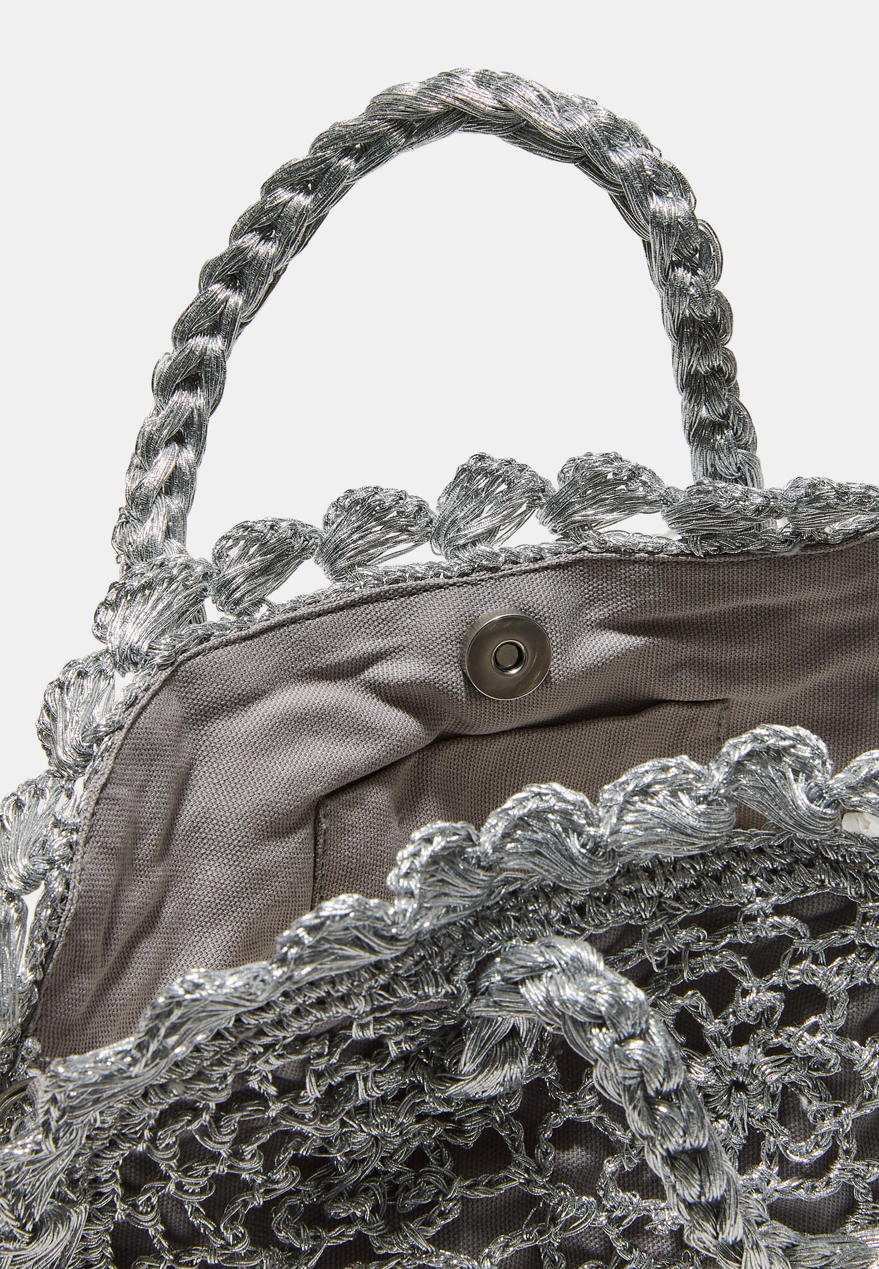 Metallic yarn crochet tote bag — Grey