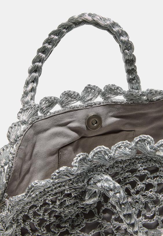 Metalik iplikli kroşe tote çanta - Görsel 7