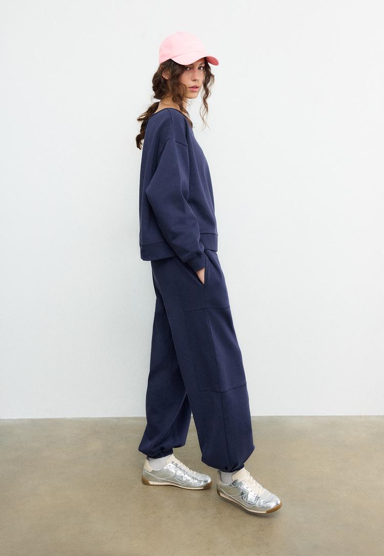 Basic Off-Shoulder Sweatshirt Dunkelblau XS