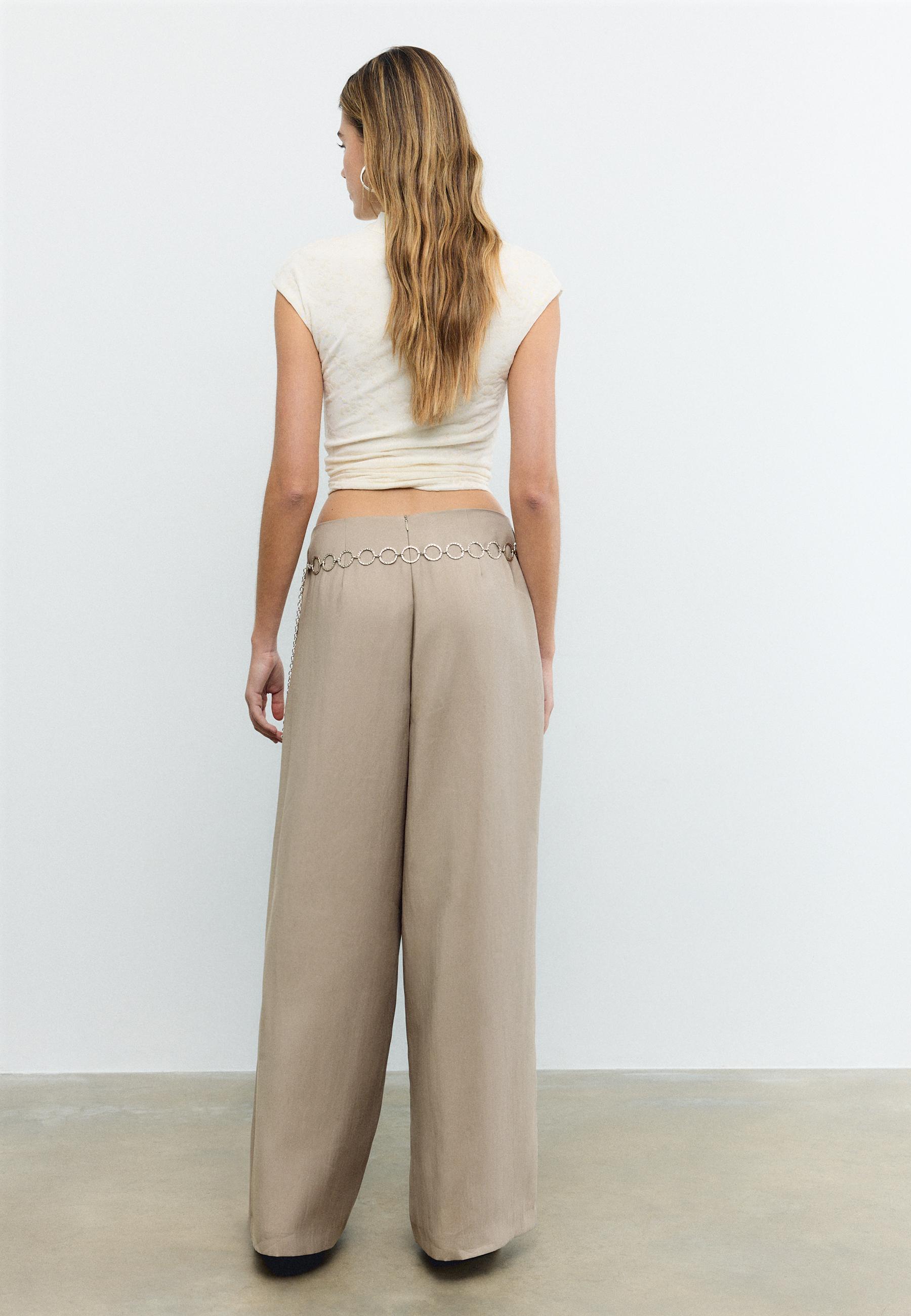 Lyocell darted trousers with chain — Brown