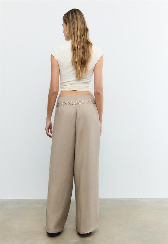 Stradivarius Lyocell Darted Trousers With Chain Brown 16