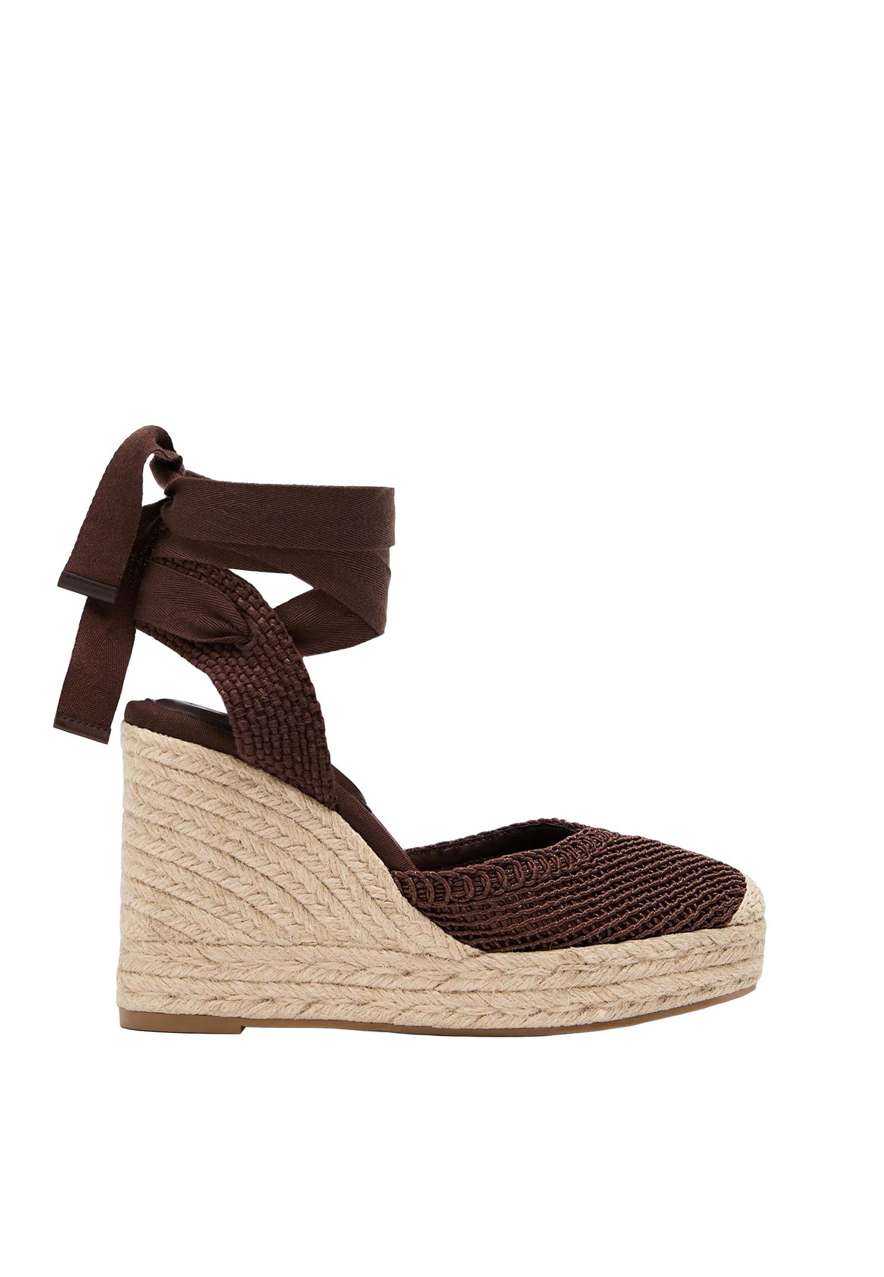 Lace-up jute platform wedges — BROWN