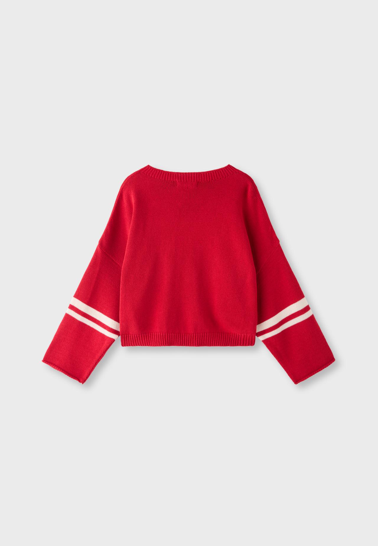 Number cropped knit jumper — Red