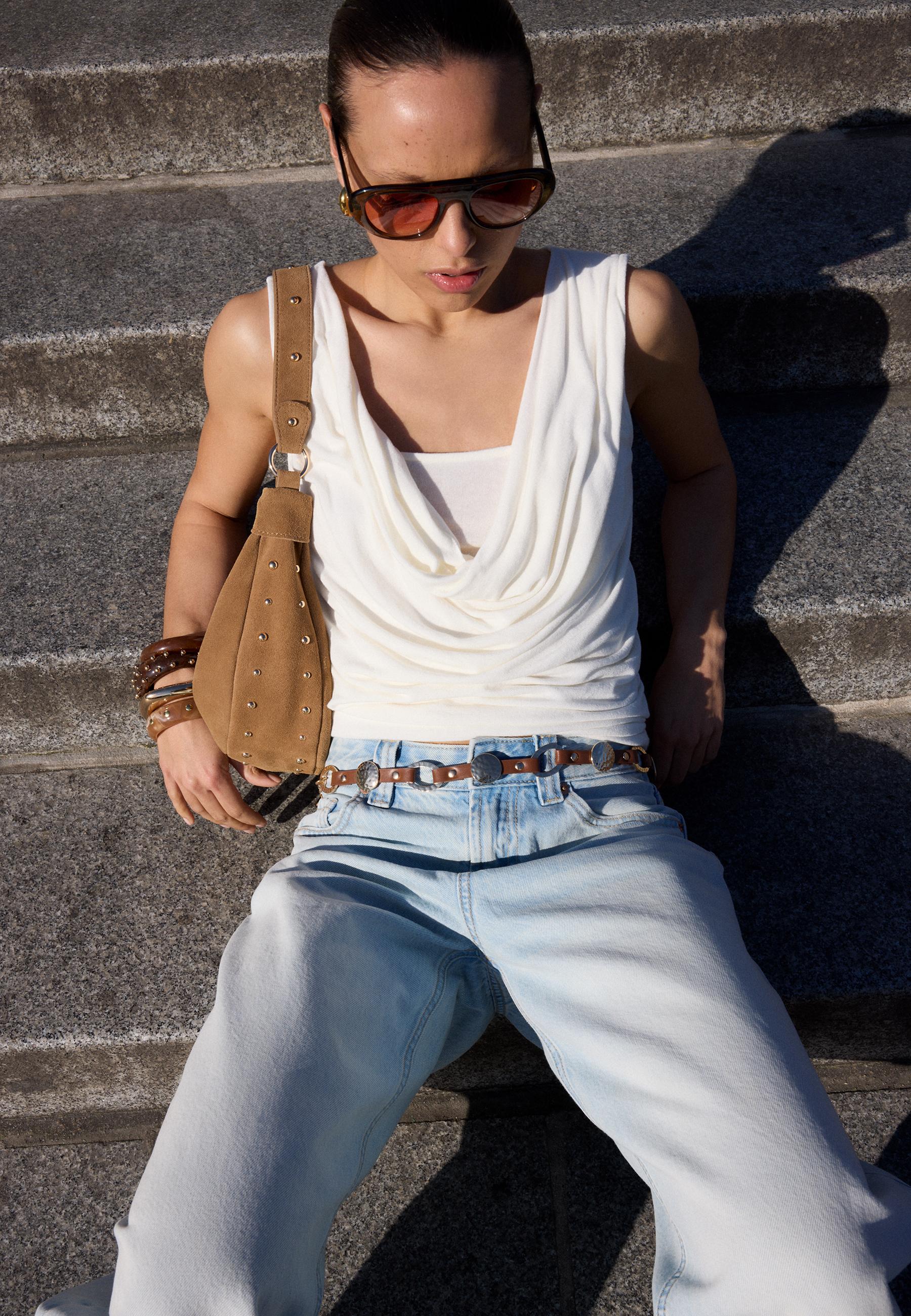 Drape çift katlı yaka top