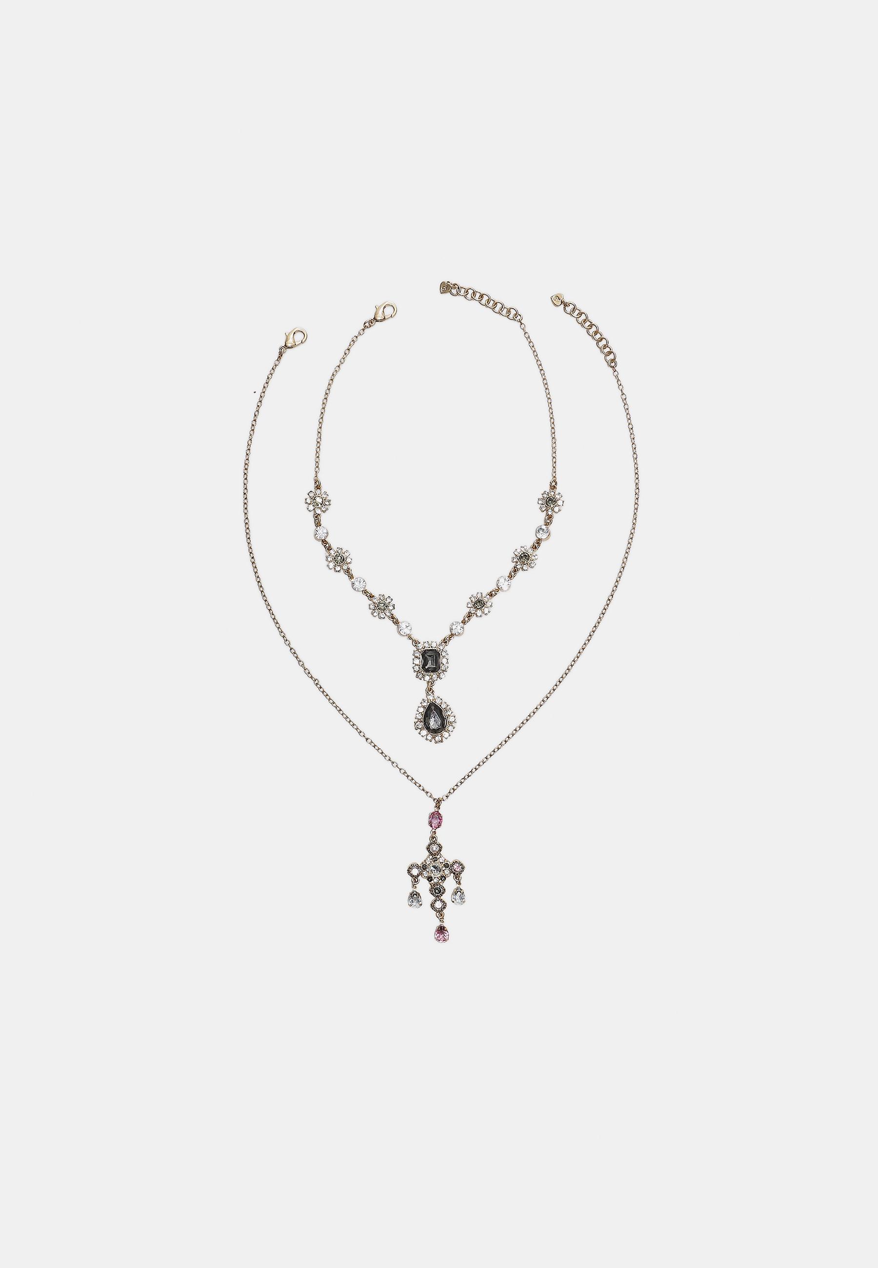 Set of 2 cross lariat necklaces — Khaki