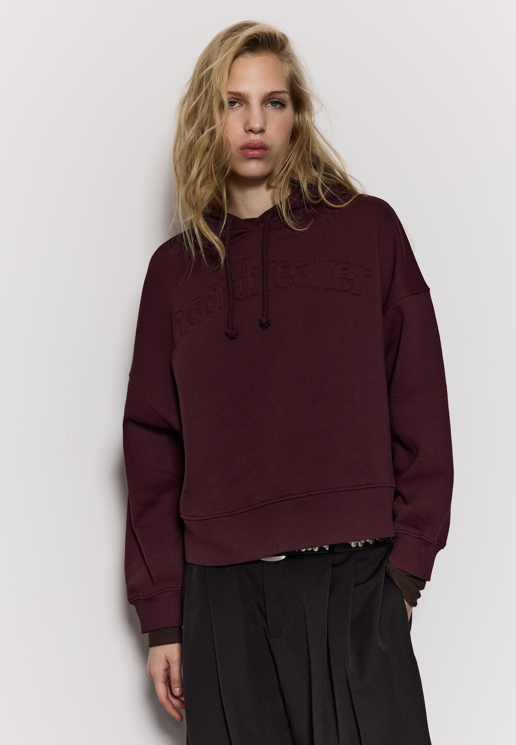 Embroidered hood sweatshirt — Burgundy