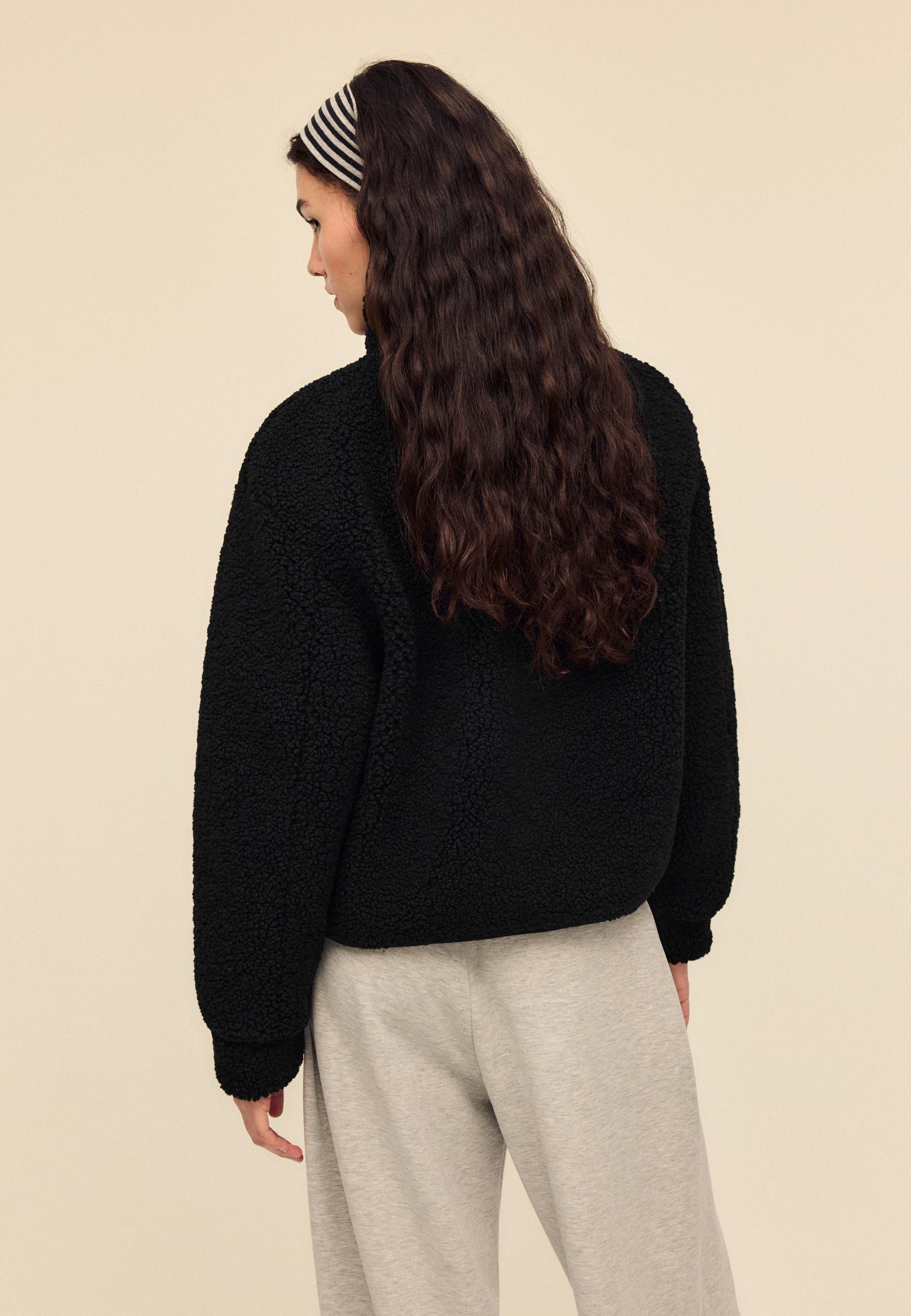 Zip-up faux shearling lined jacket — Black