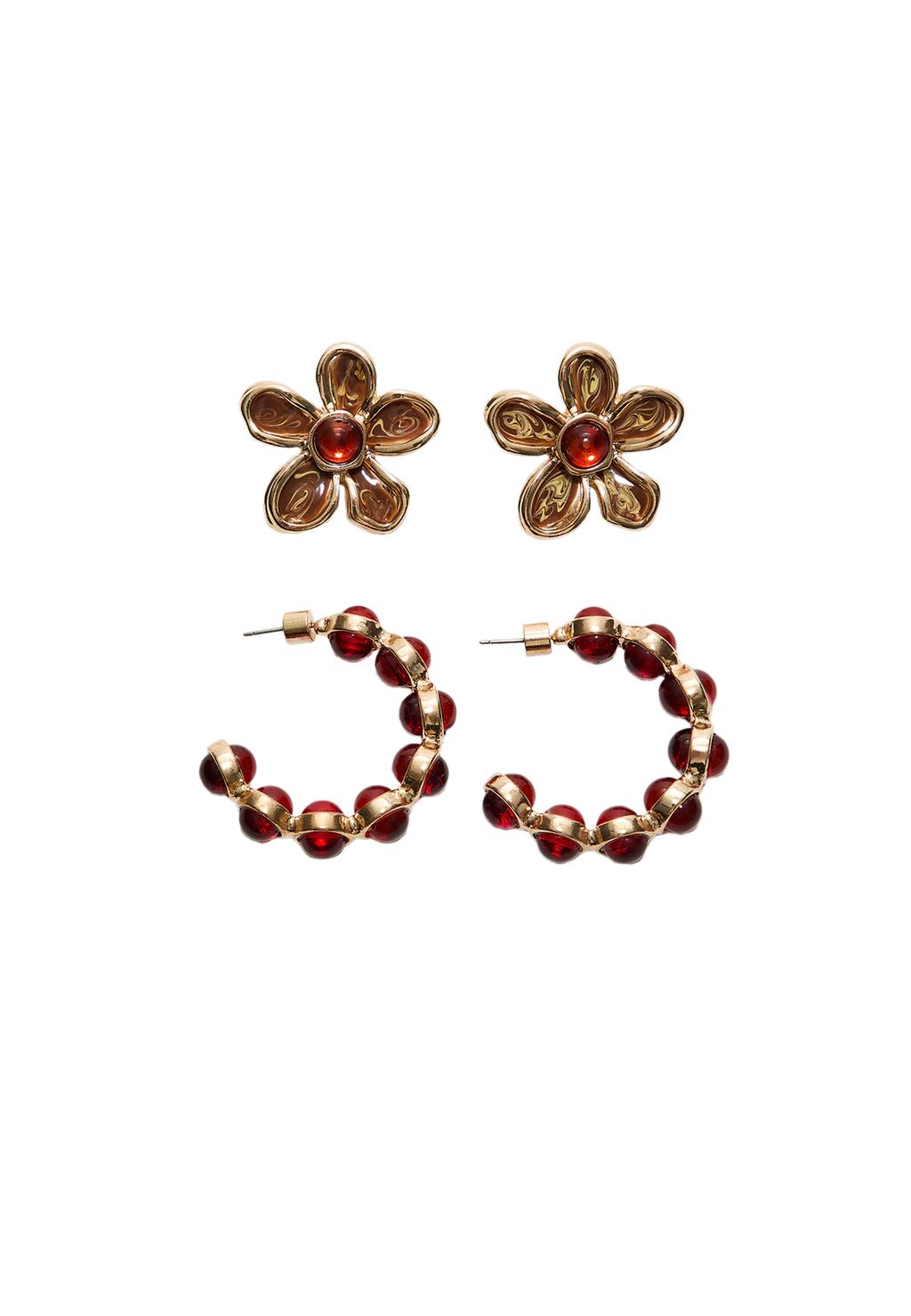 Set 2 pendientes flor esmaltada