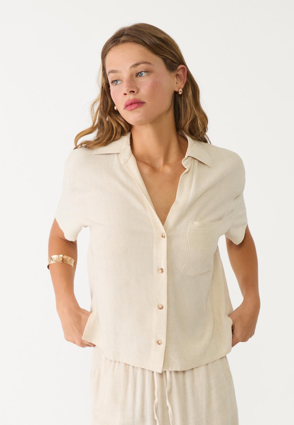 Short sleeve linen blend shirt