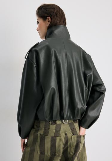 Leather effect balloon biker jacket — Green 5